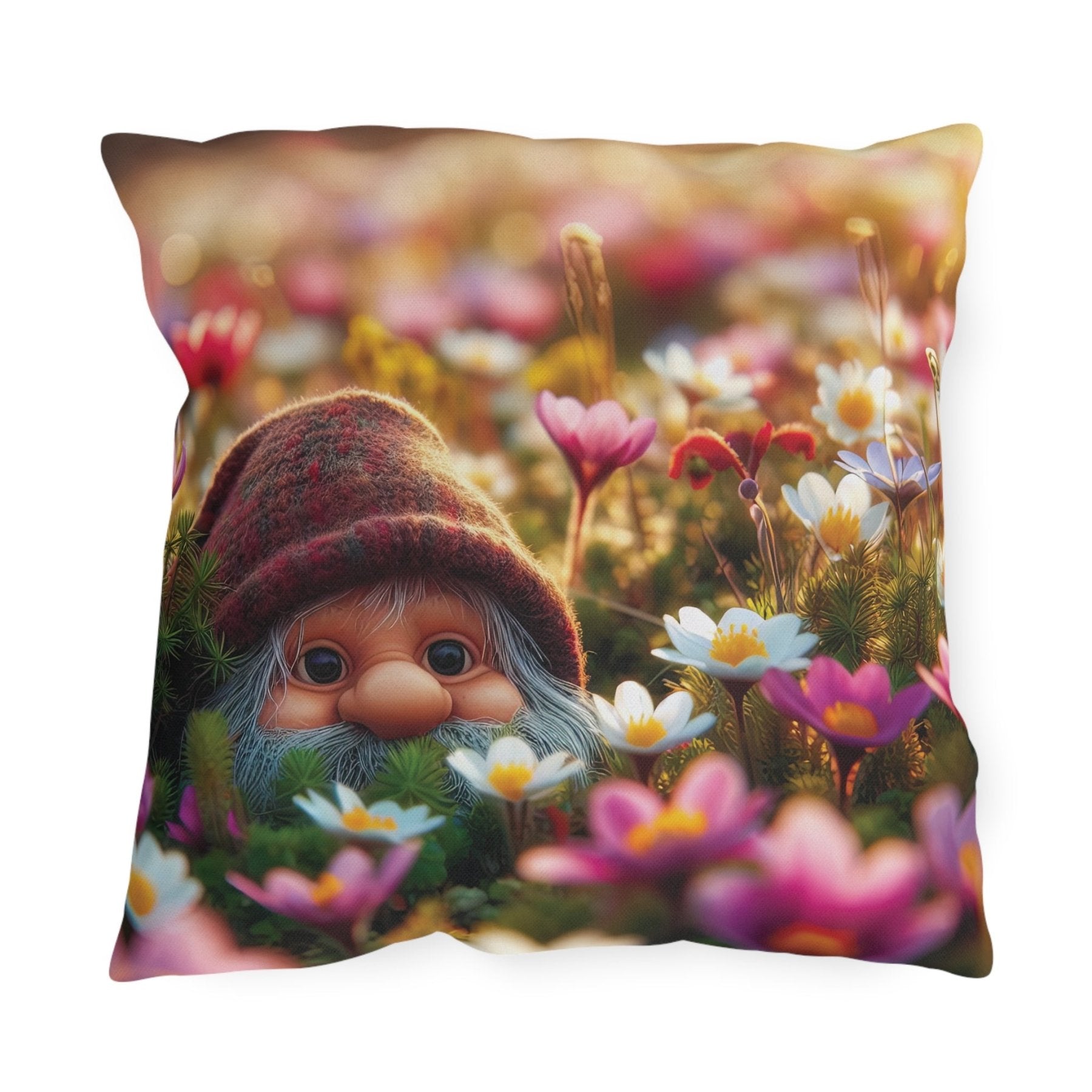 Gnome & Flowers Outdoor Pillow, Qty 1, (12) - Janlyn's Crafts