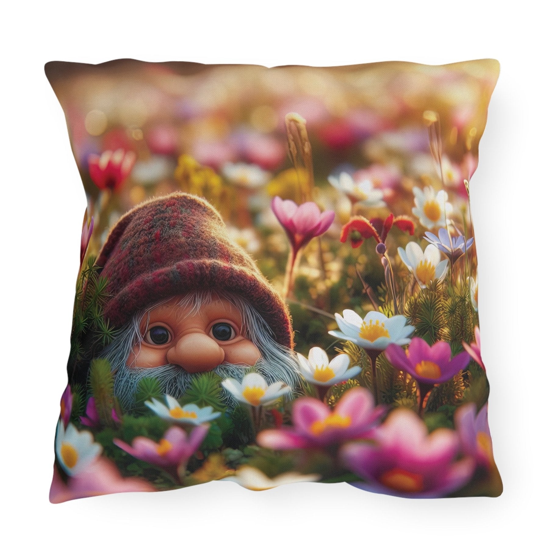 Gnome & Flowers Outdoor Pillow, Qty 1, (12) - Janlyn's Crafts