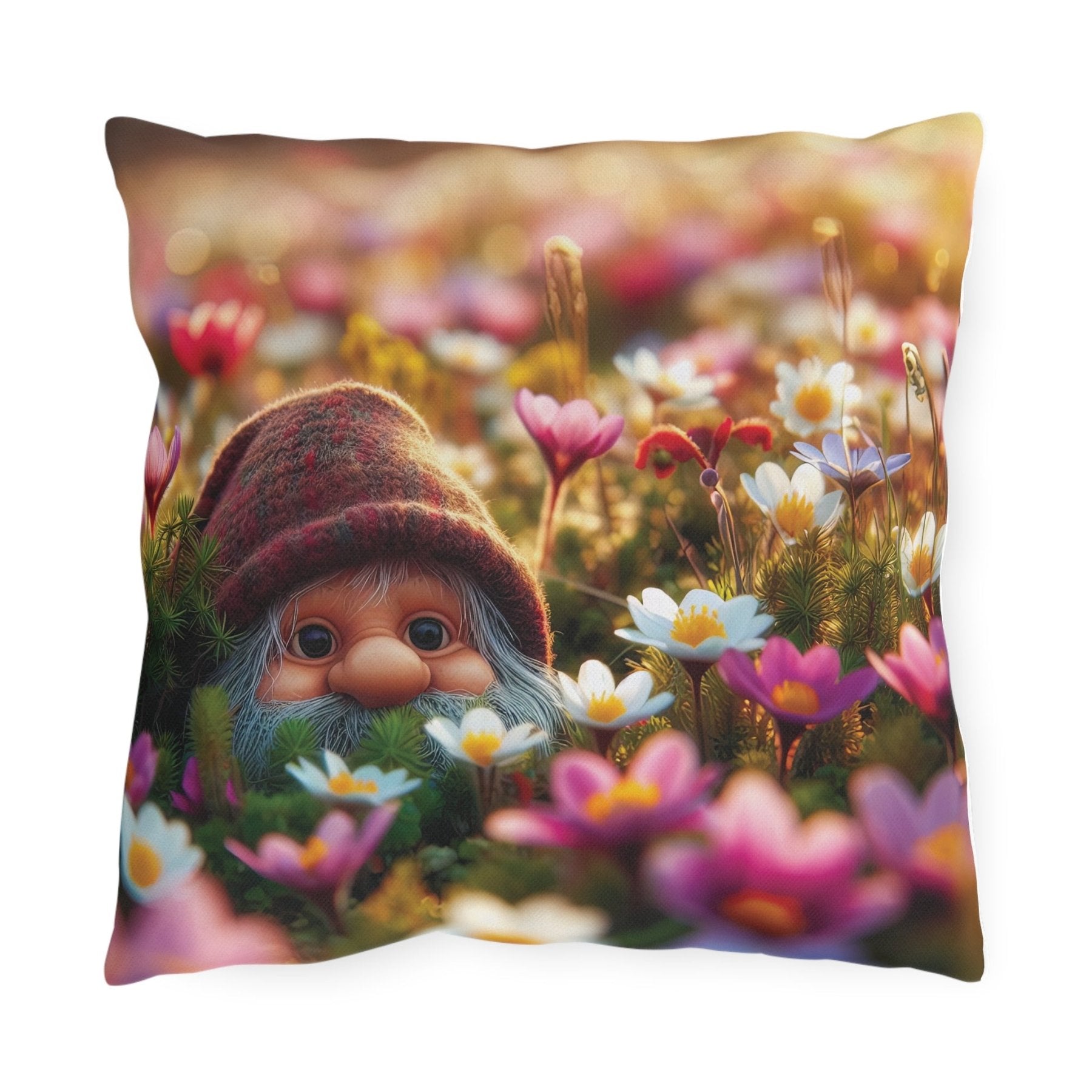 Gnome & Flowers Outdoor Pillow, Qty 1, (12) - Janlyn's Crafts