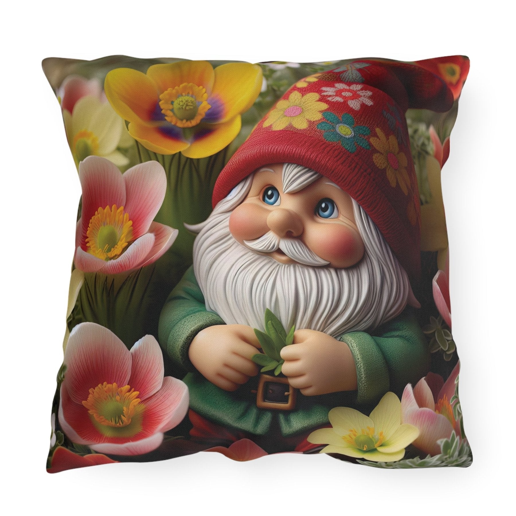 Gnome & Flowers Outdoor Pillow, Qty 1, (13) - Janlyn's Crafts