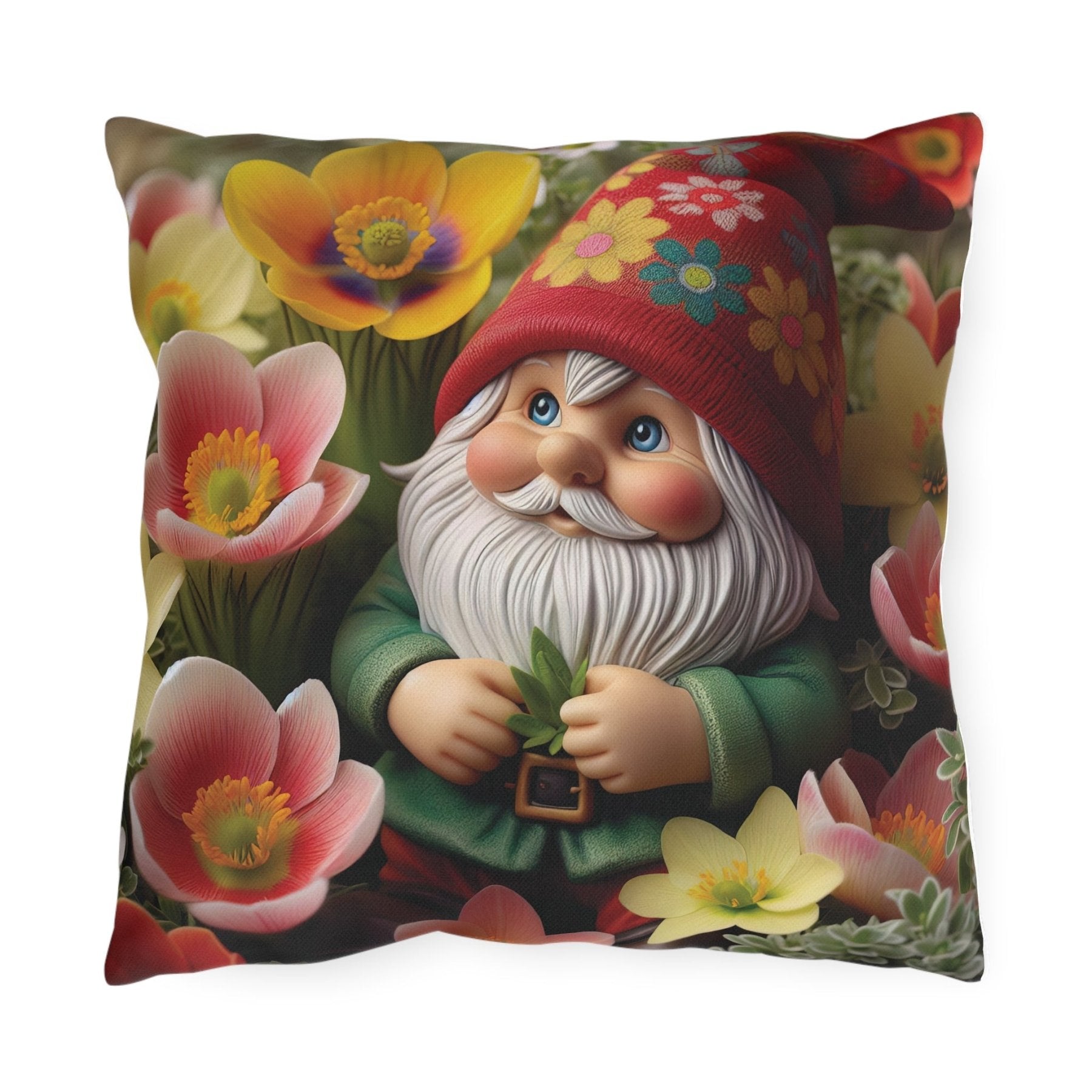 Gnome & Flowers Outdoor Pillow, Qty 1, (13) - Janlyn's Crafts