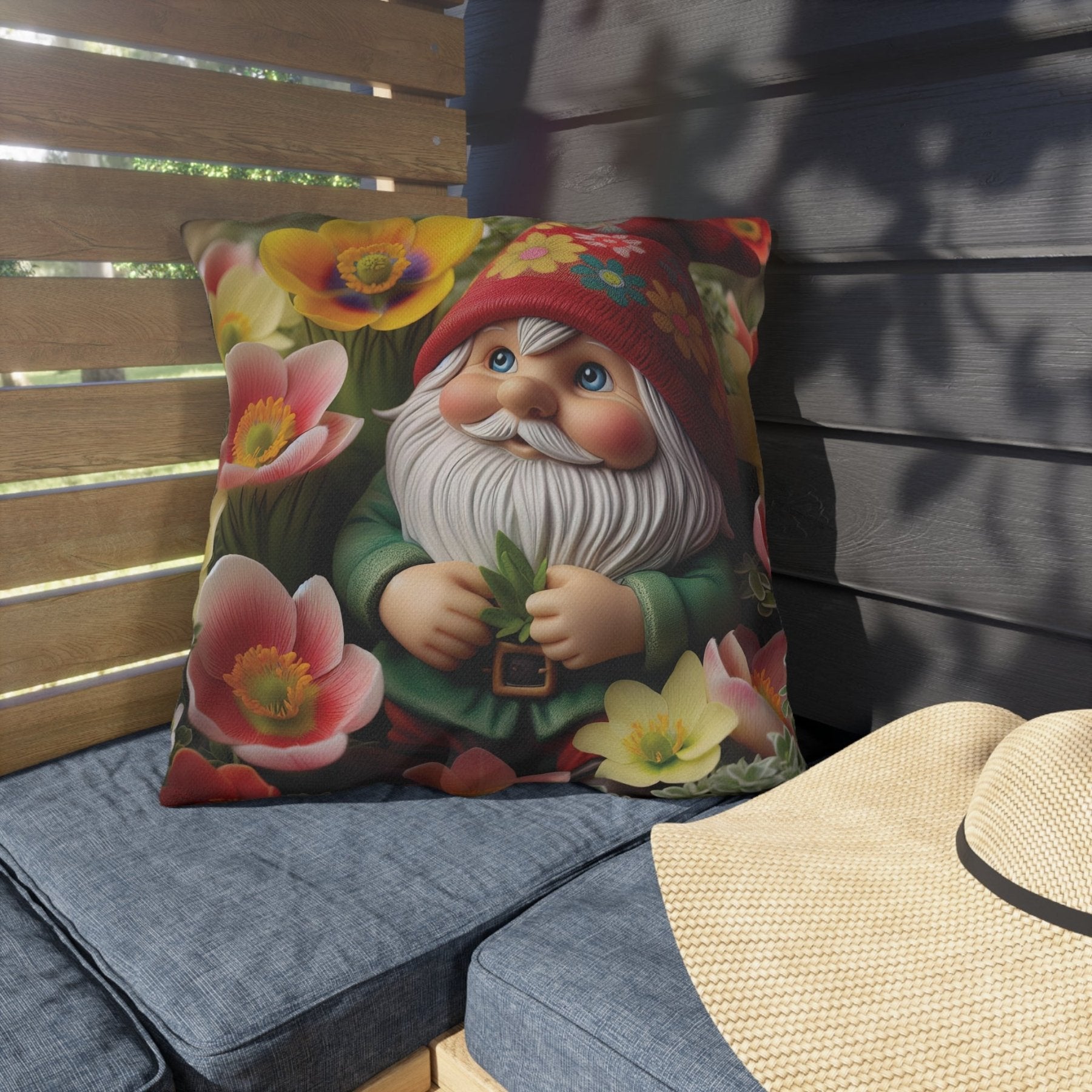 Gnome & Flowers Outdoor Pillow, Qty 1, (13) - Janlyn's Crafts