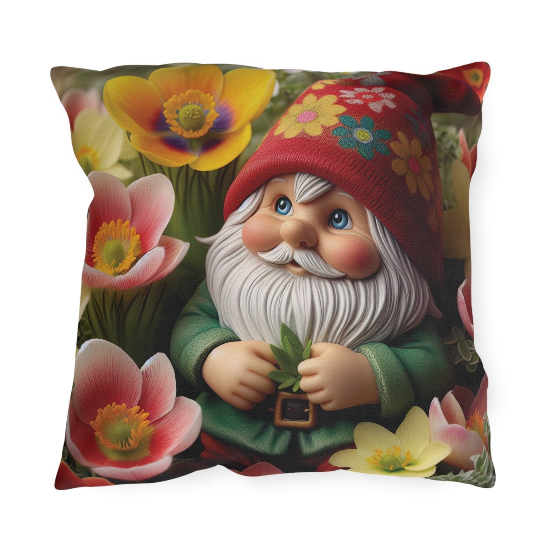 Gnome & Flowers Outdoor Pillow, Qty 1, (13) - Janlyn's Crafts