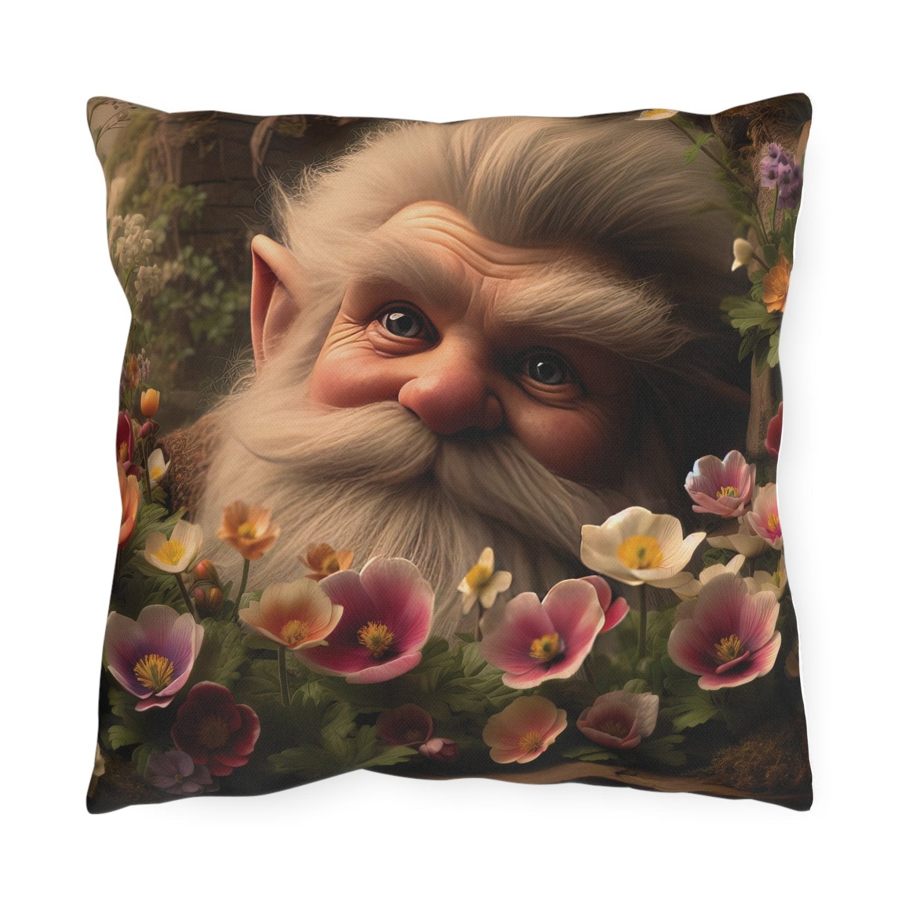 Gnome & Flowers Outdoor Pillow, Qty 1, (14) - Janlyn's Crafts