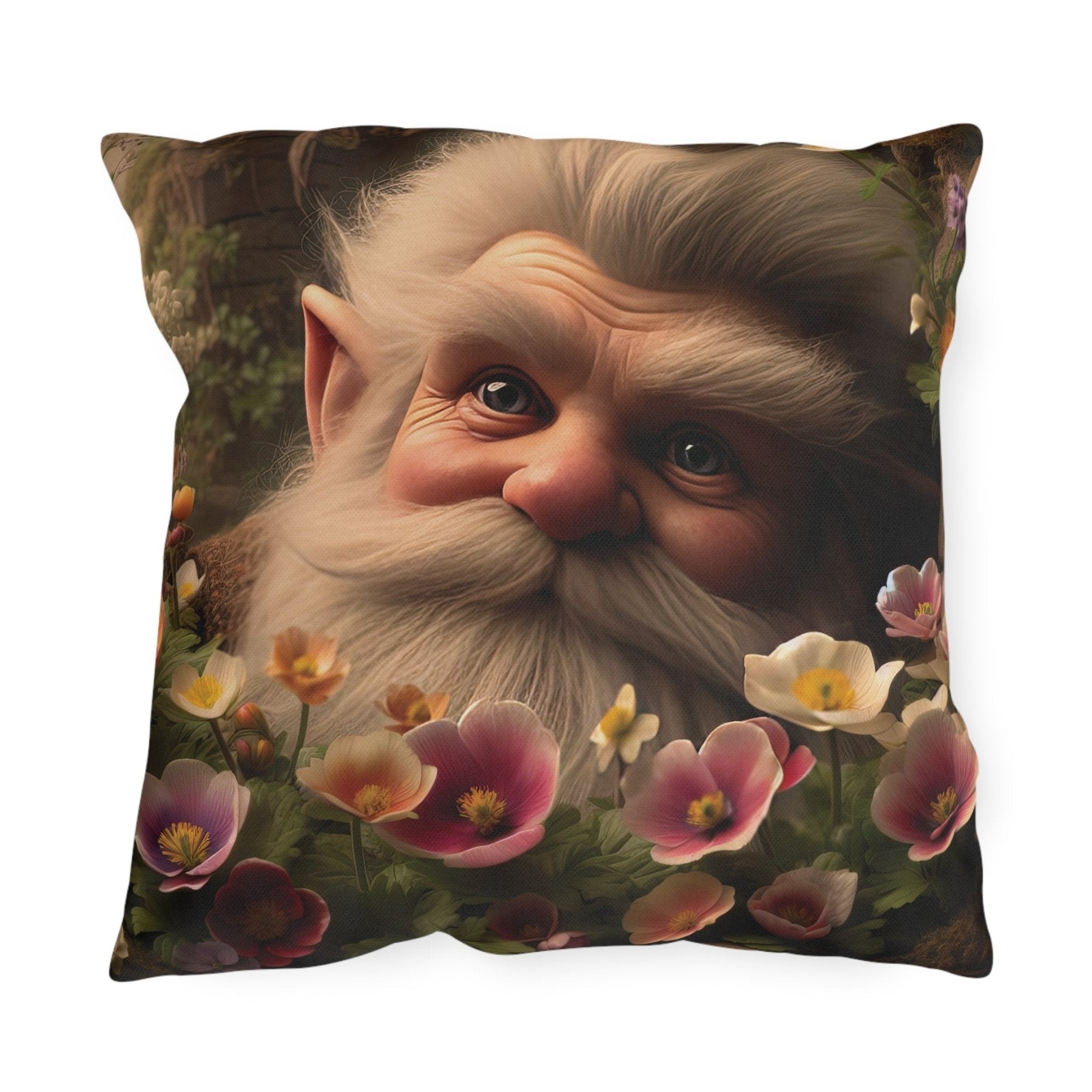 Gnome & Flowers Outdoor Pillow, Qty 1, (14) - Janlyn's Crafts