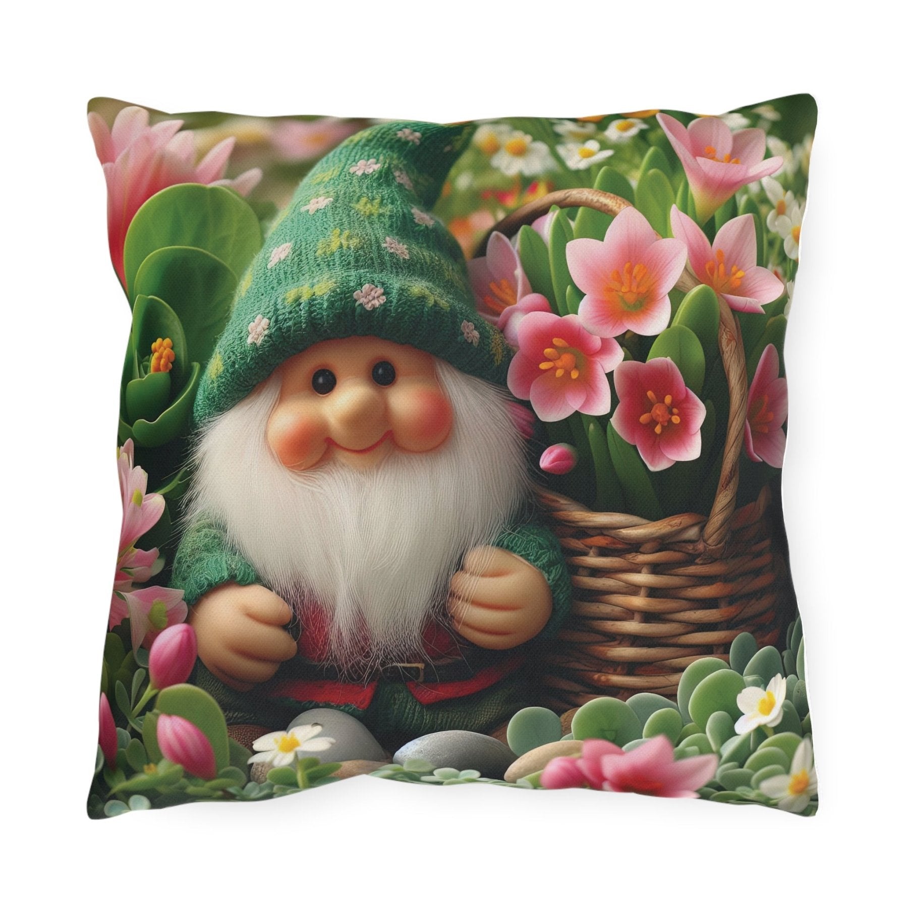 Gnome & Flowers Outdoor Pillow, Qty 1, (15) - Janlyn's Crafts