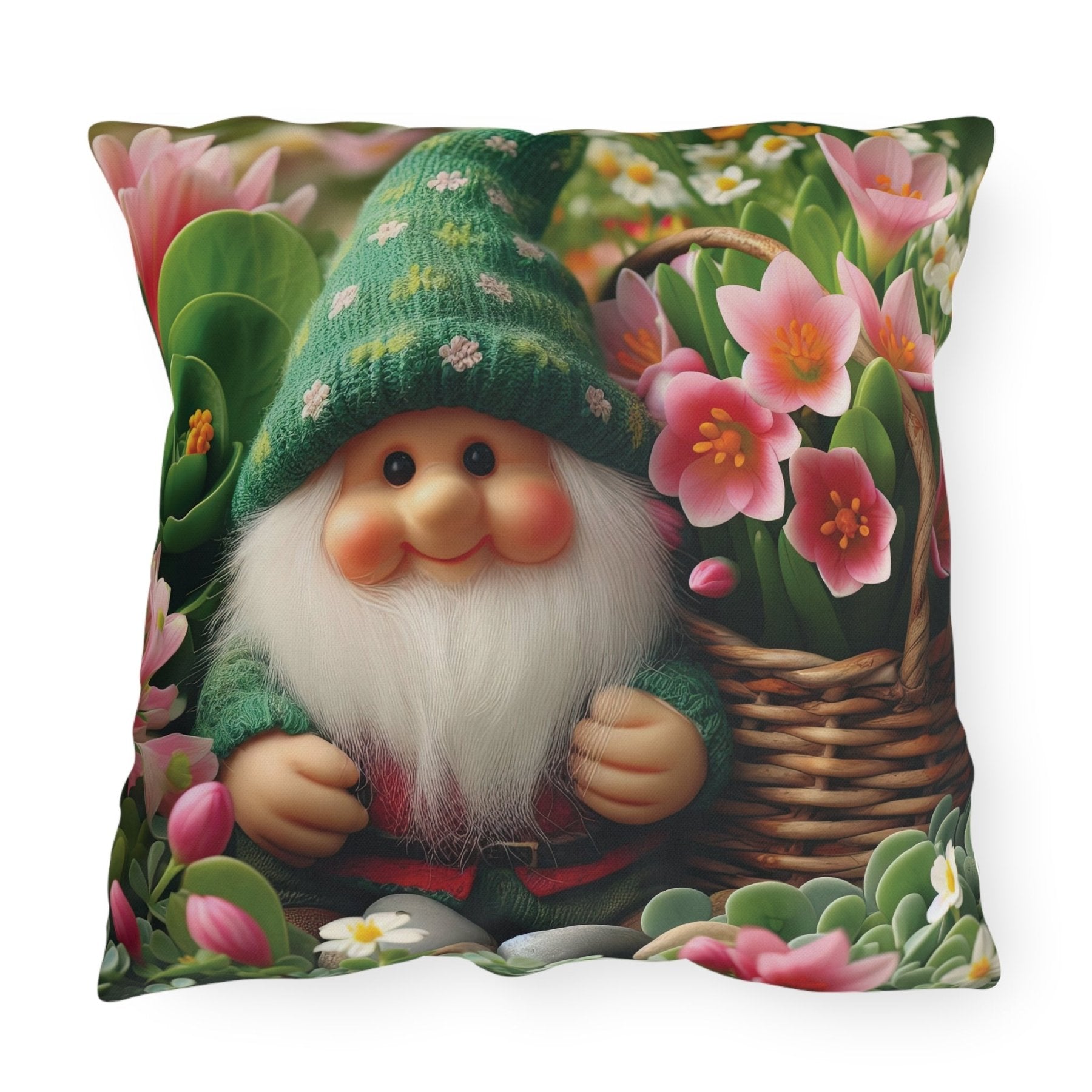 Gnome & Flowers Outdoor Pillow, Qty 1, (15) - Janlyn's Crafts