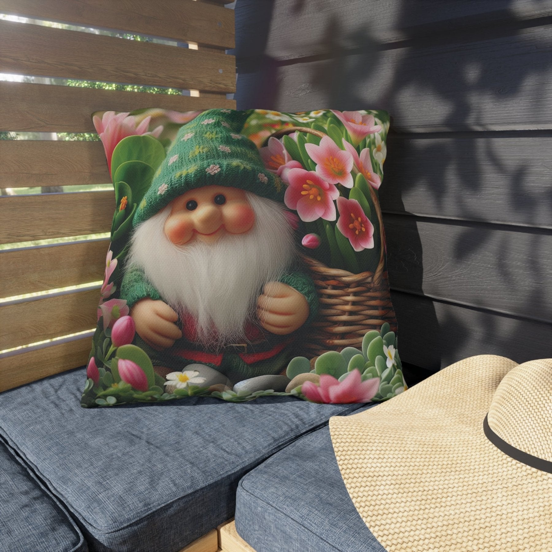 Gnome & Flowers Outdoor Pillow, Qty 1, (15) - Janlyn's Crafts