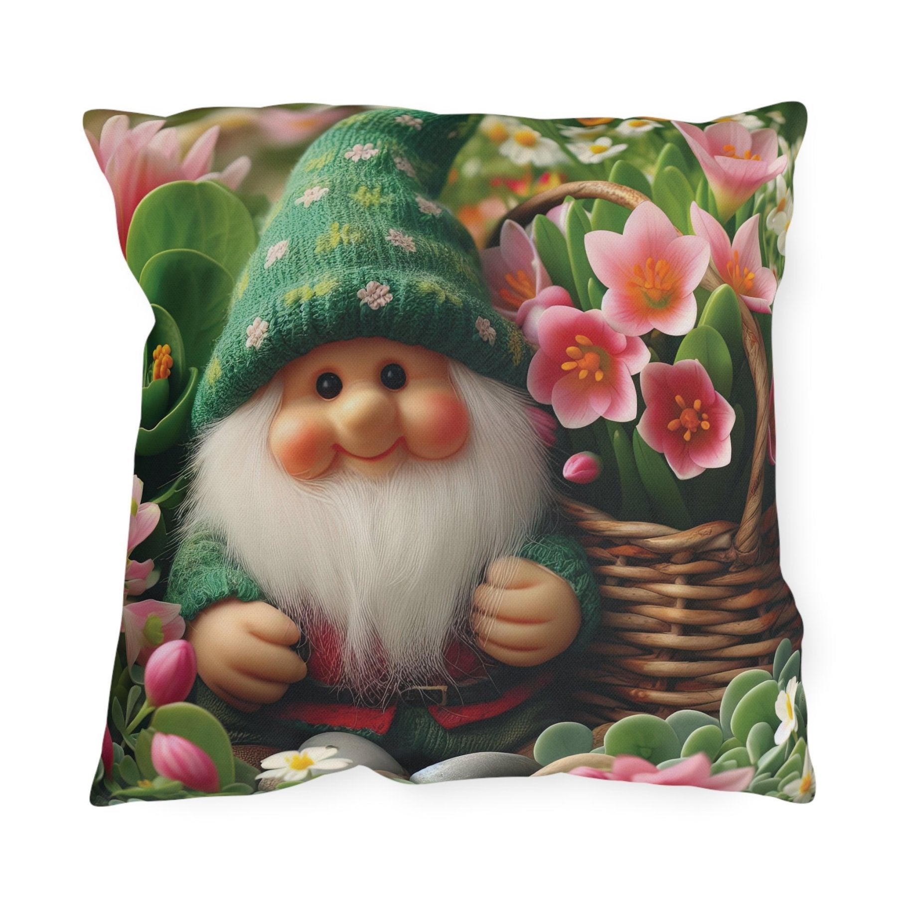 Gnome & Flowers Outdoor Pillow, Qty 1, (15) - Janlyn's Crafts