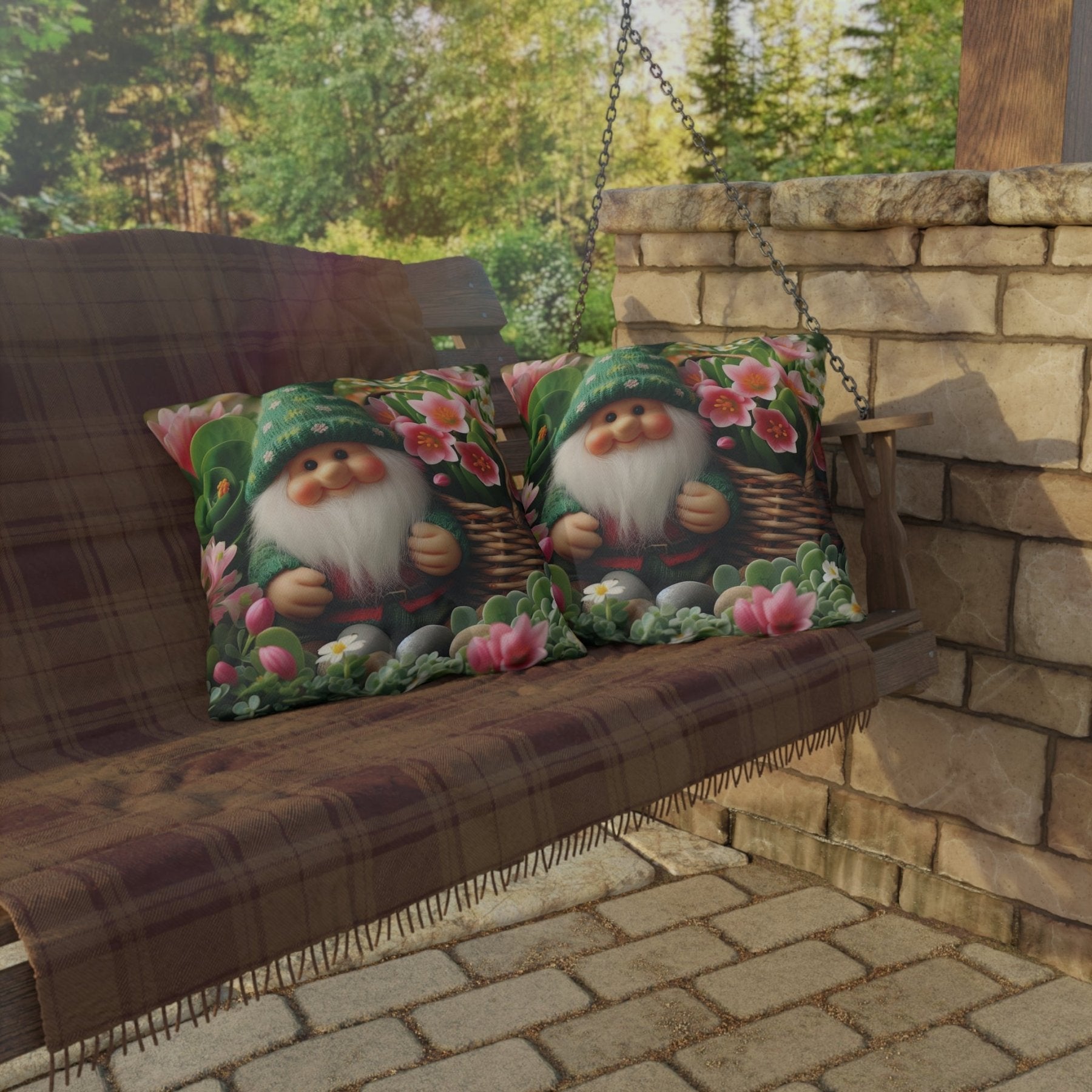 Gnome & Flowers Outdoor Pillow, Qty 1, (15) - Janlyn's Crafts