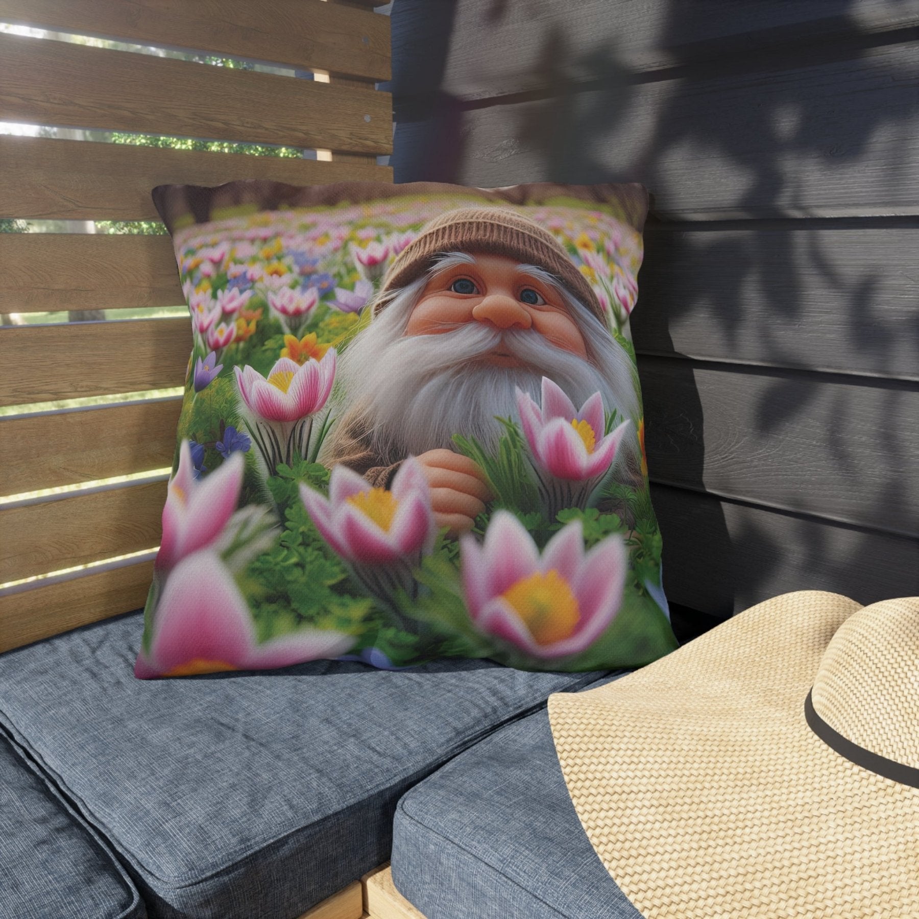 Gnome & Flowers Outdoor Pillow, Qty 1, (16) - Janlyn's Crafts