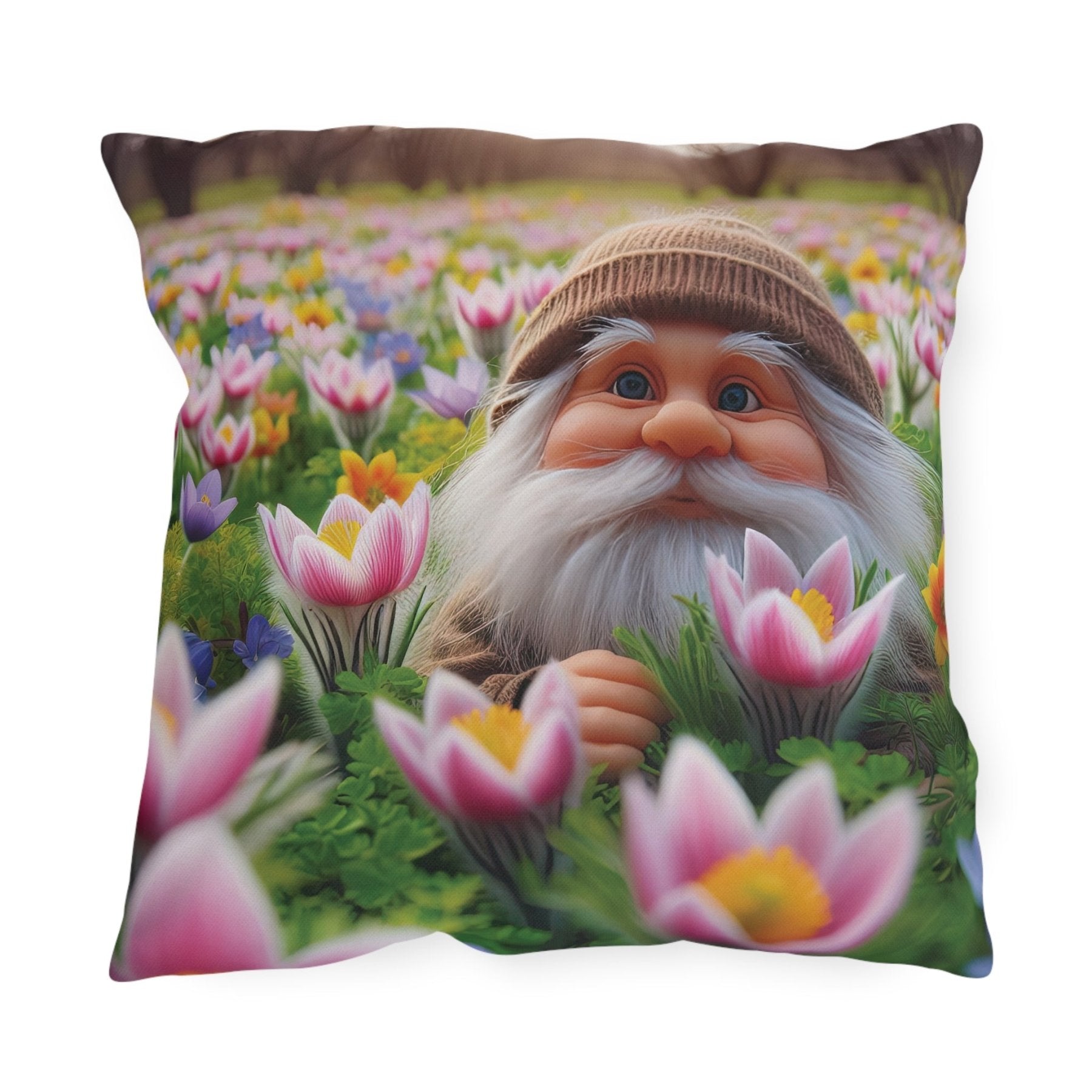 Gnome & Flowers Outdoor Pillow, Qty 1, (16) - Janlyn's Crafts