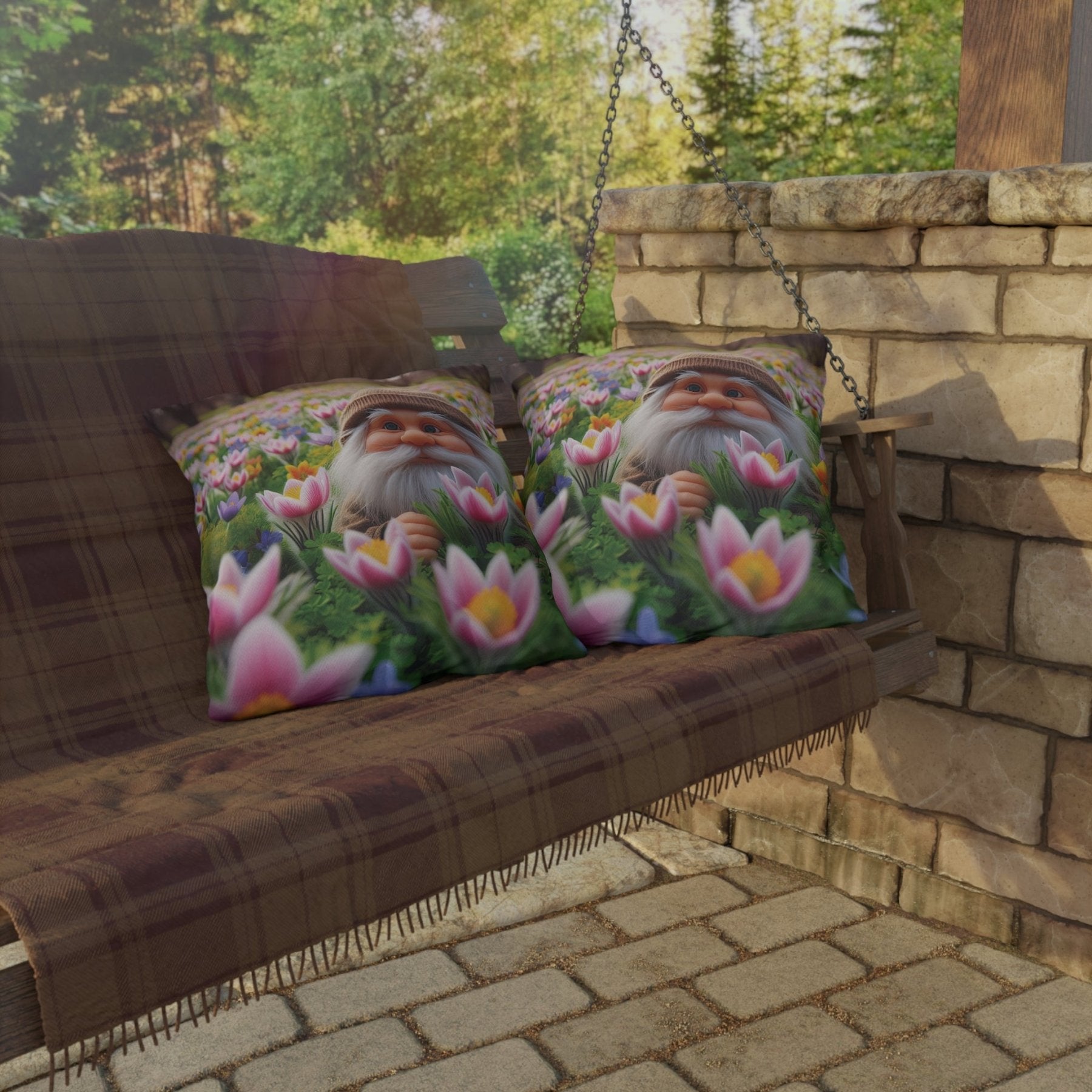 Gnome & Flowers Outdoor Pillow, Qty 1, (16) - Janlyn's Crafts