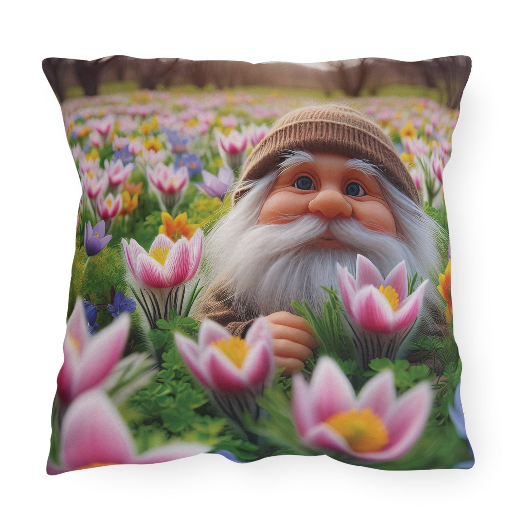 Gnome & Flowers Outdoor Pillow, Qty 1, (16) - Janlyn's Crafts