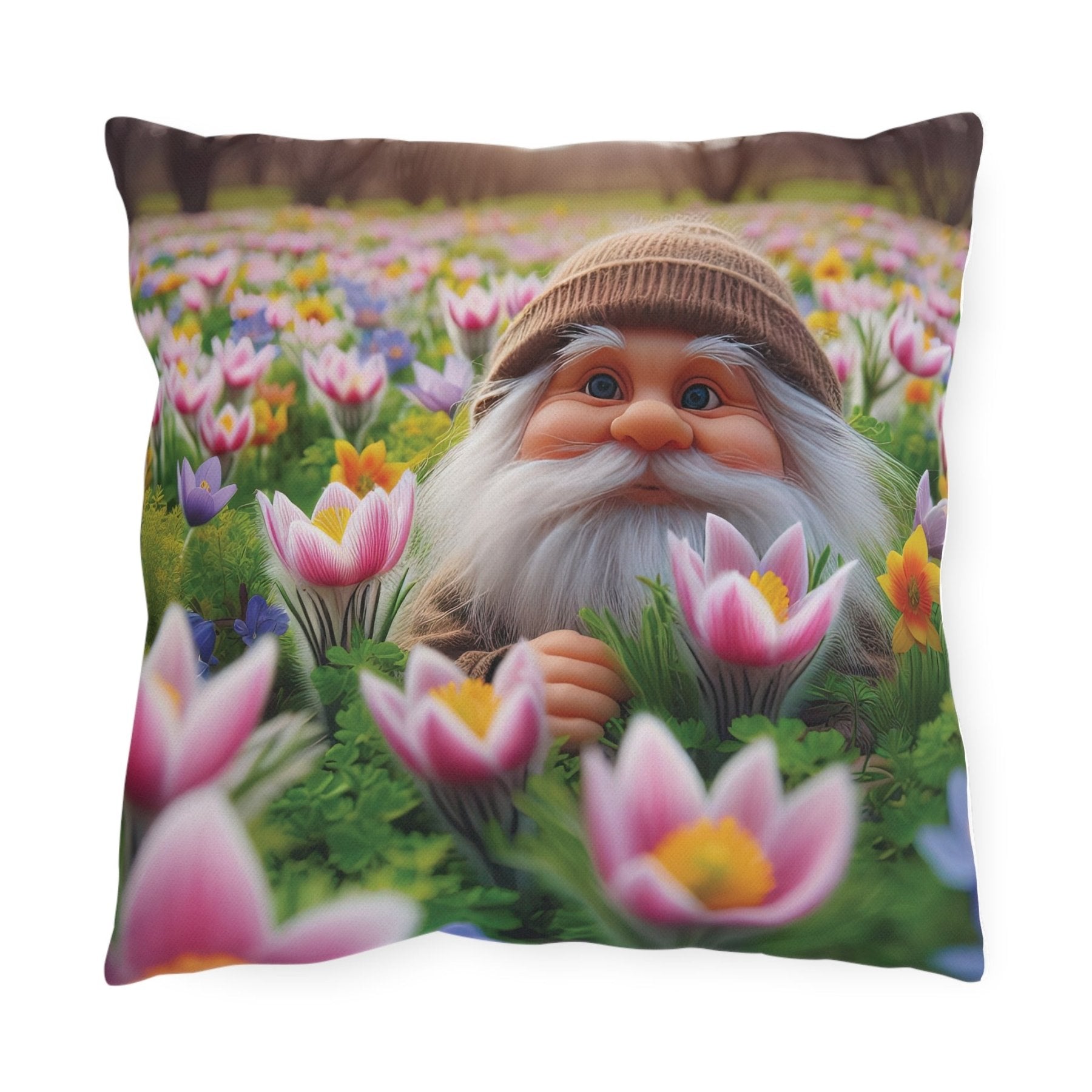 Gnome & Flowers Outdoor Pillow, Qty 1, (16) - Janlyn's Crafts