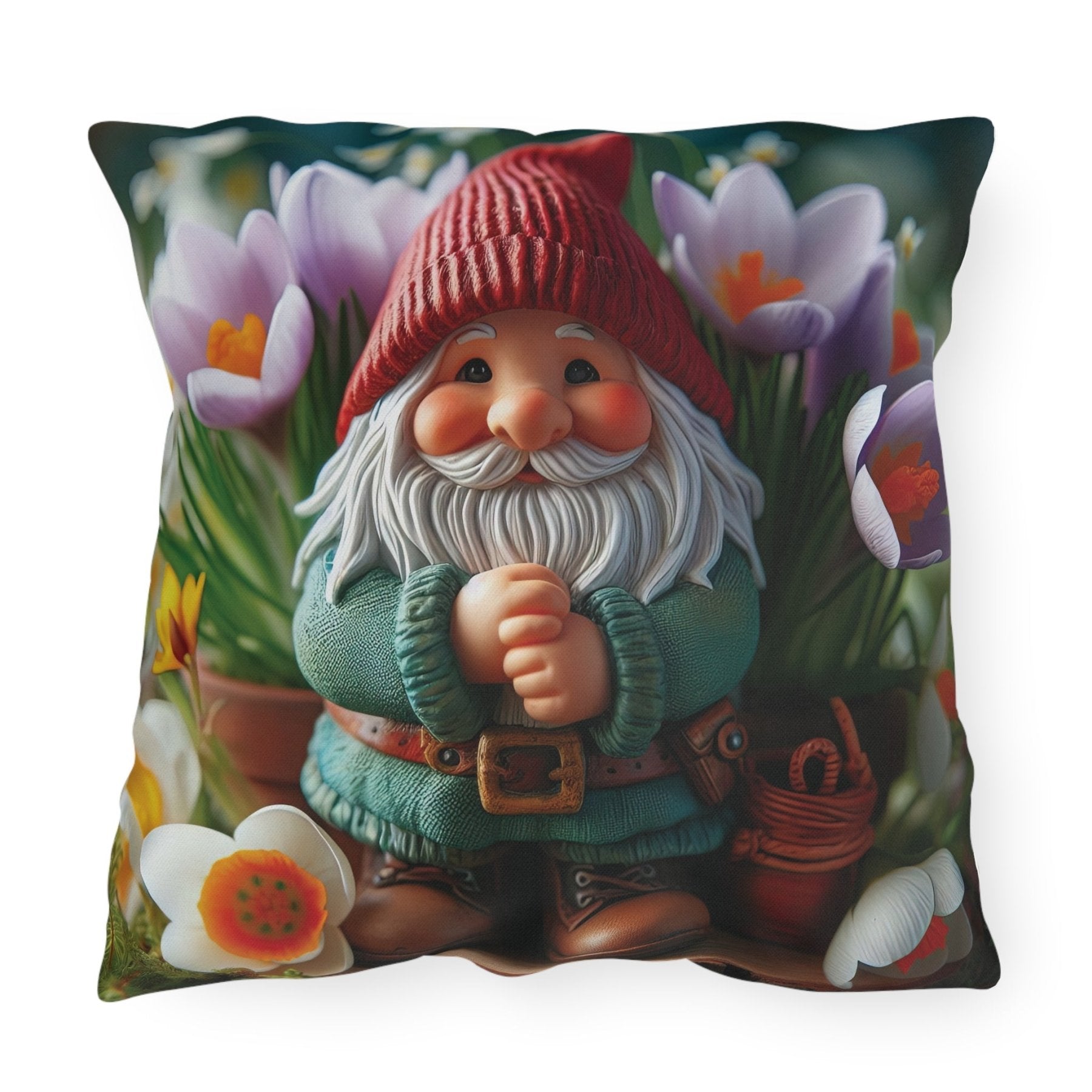 Gnome & Flowers Outdoor Pillow, Qty 1, (17) - Janlyn's Crafts