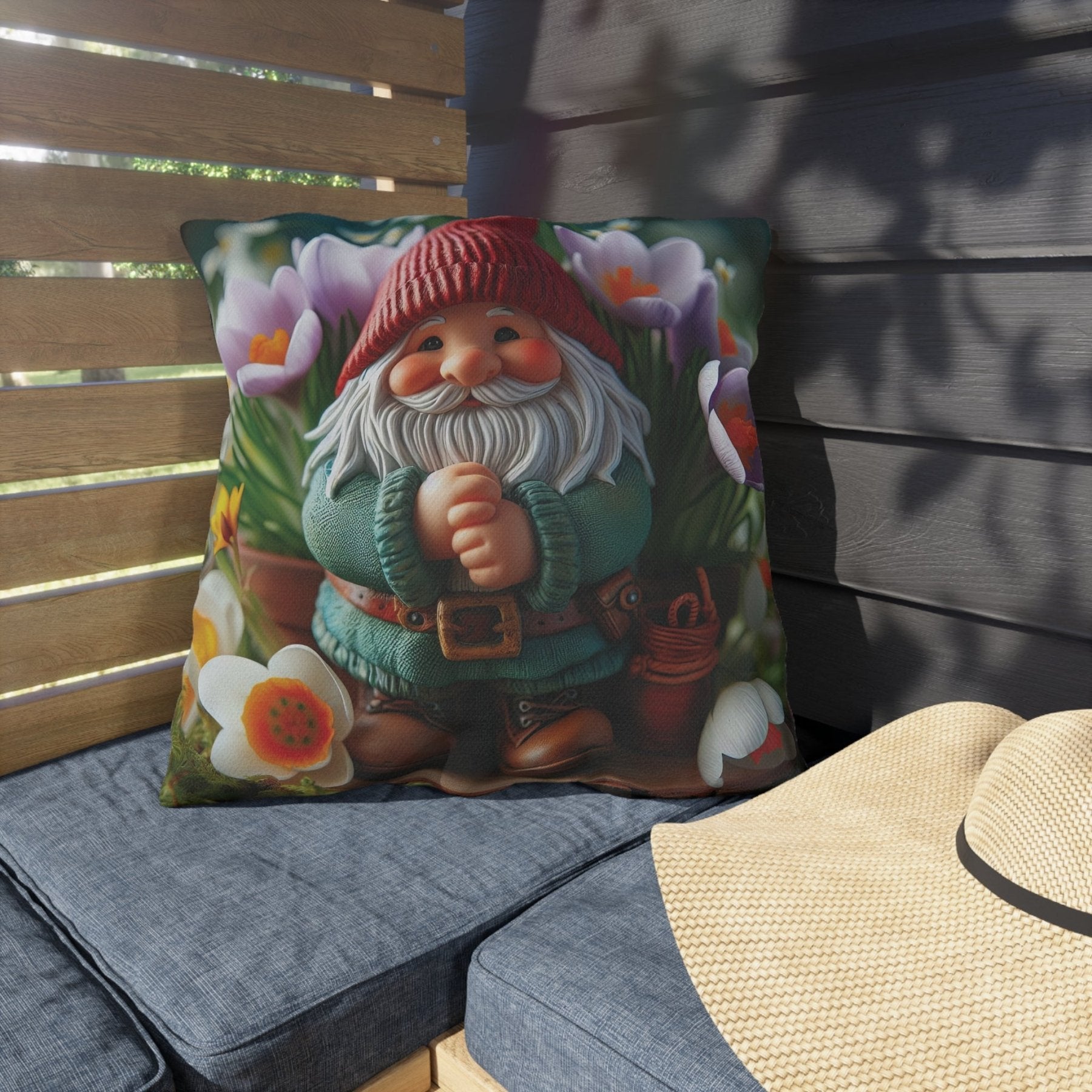 Gnome & Flowers Outdoor Pillow, Qty 1, (17) - Janlyn's Crafts