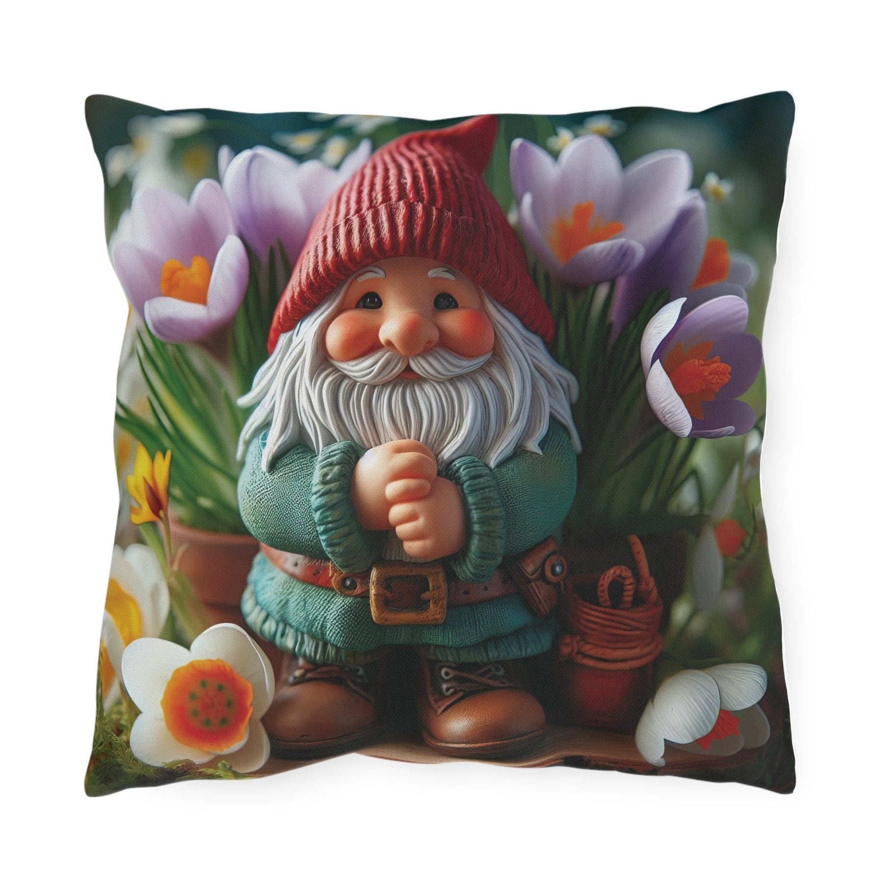 Gnome & Flowers Outdoor Pillow, Qty 1, (17) - Janlyn's Crafts