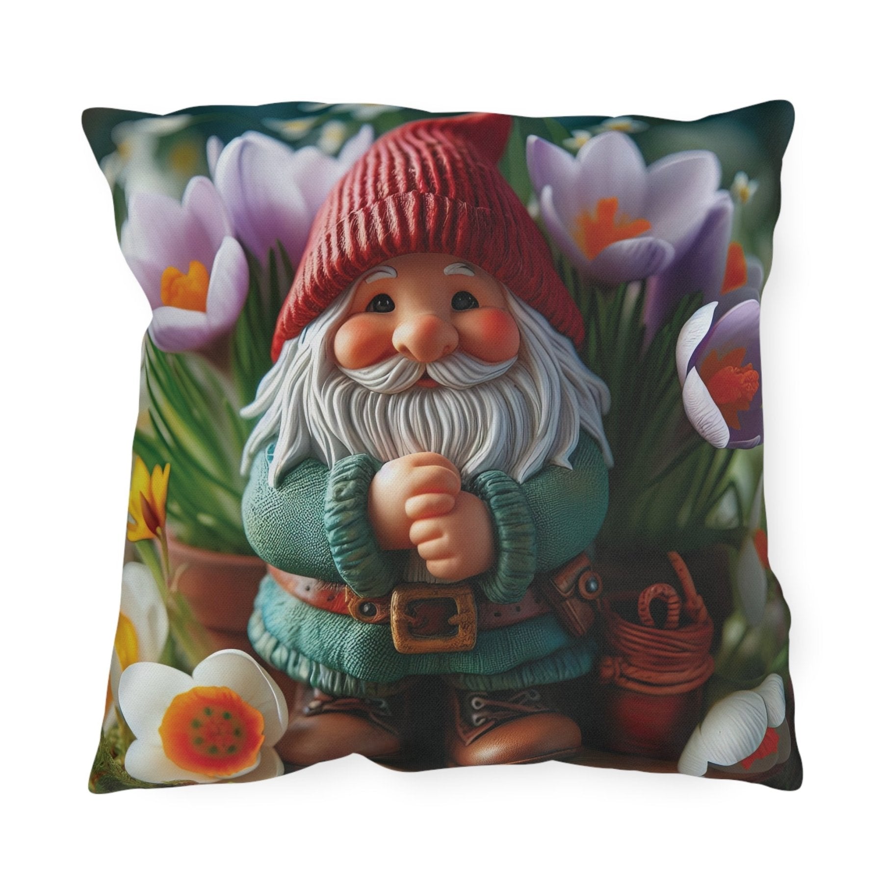 Gnome & Flowers Outdoor Pillow, Qty 1, (17) - Janlyn's Crafts