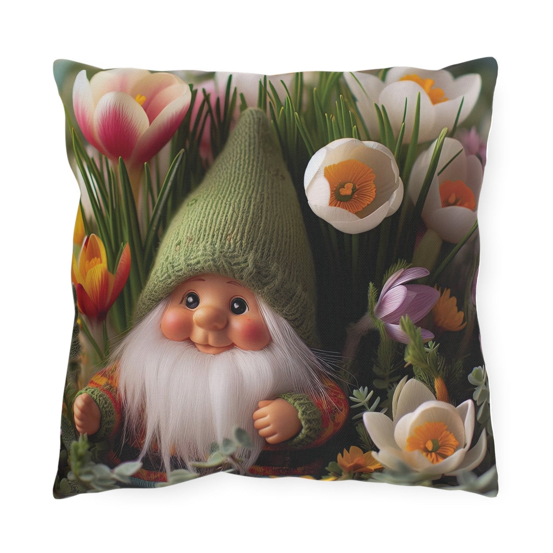 Gnome & Flowers Outdoor Pillow, Qty 1, (19) - Janlyn's Crafts