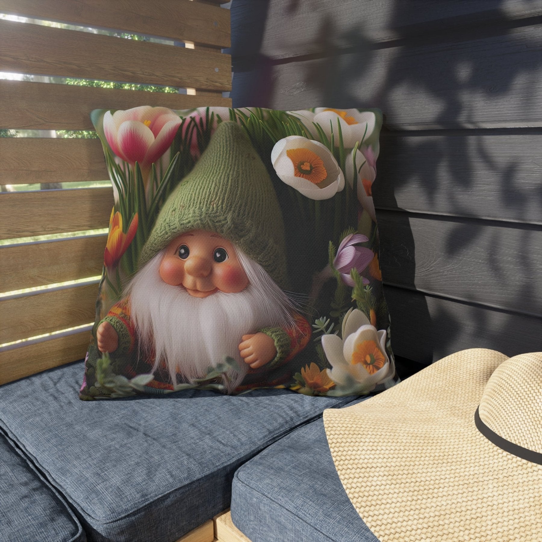 Gnome & Flowers Outdoor Pillow, Qty 1, (19) - Janlyn's Crafts