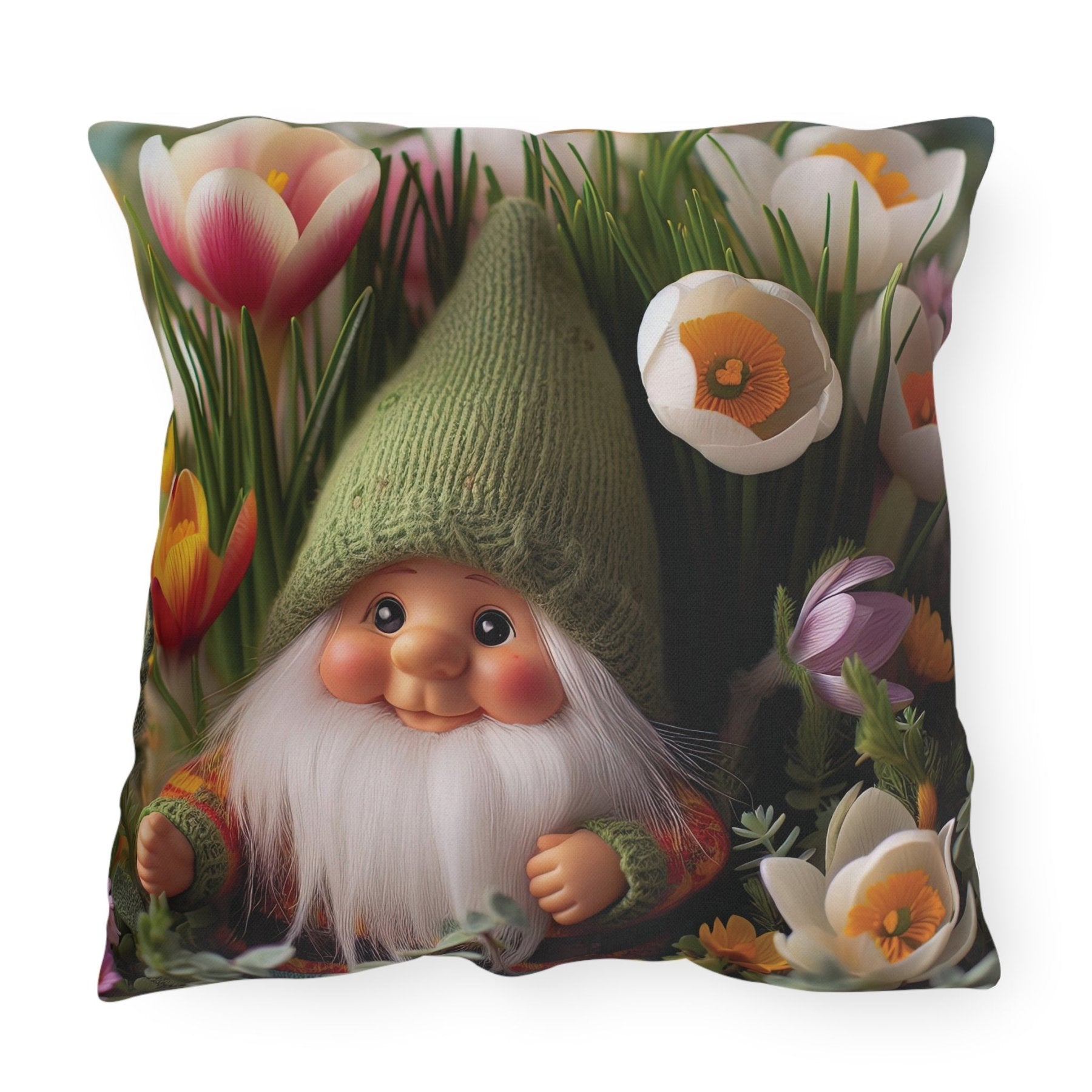 Gnome & Flowers Outdoor Pillow, Qty 1, (19) - Janlyn's Crafts