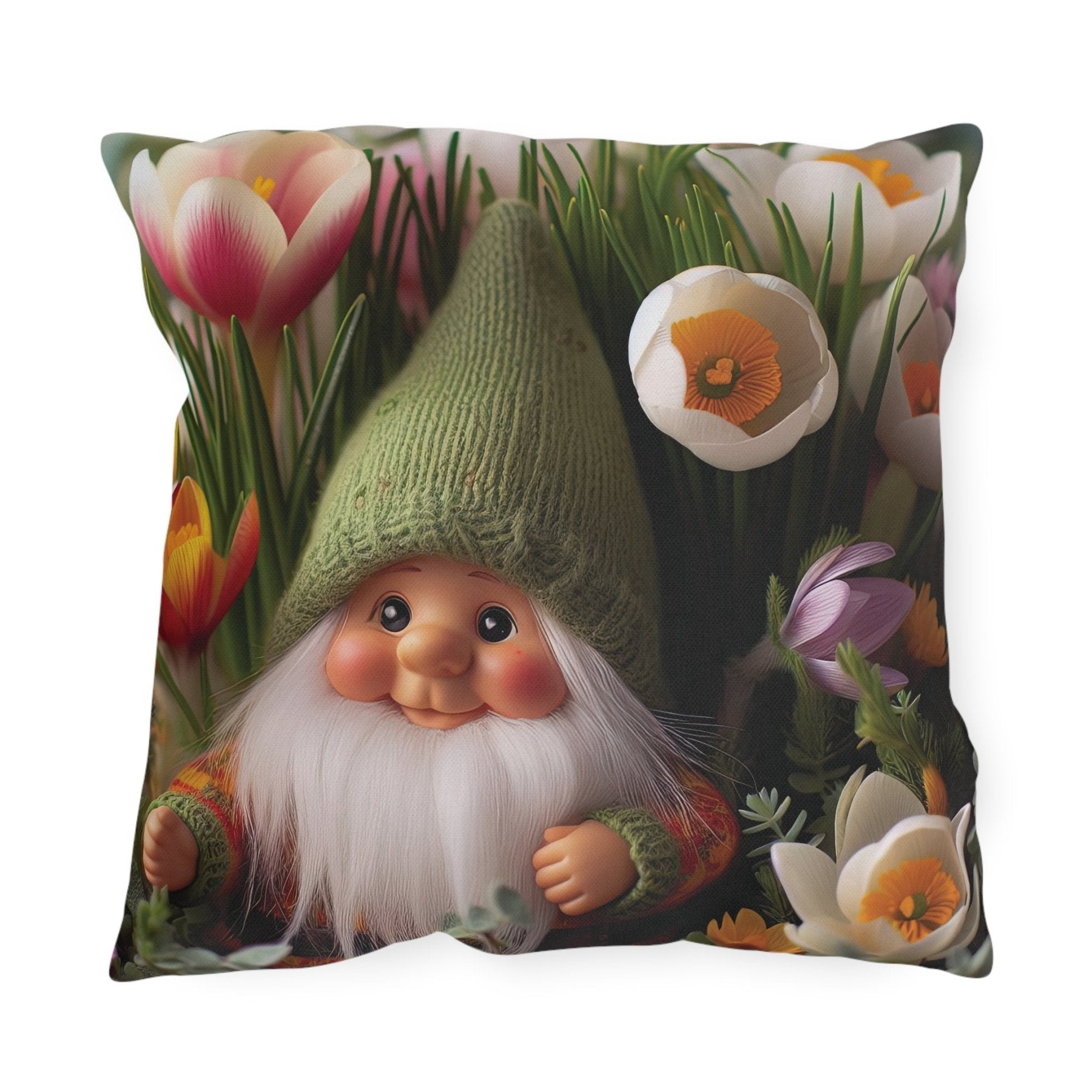 Gnome & Flowers Outdoor Pillow, Qty 1, (19) - Janlyn's Crafts