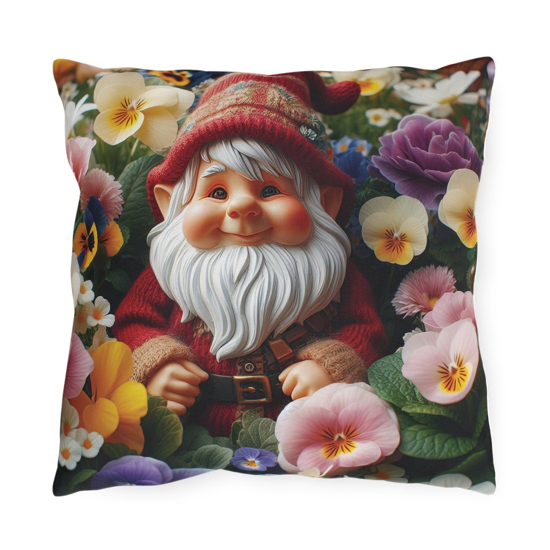 Gnome & Flowers Outdoor Pillow, Qty 1, (2) - Janlyn's Crafts