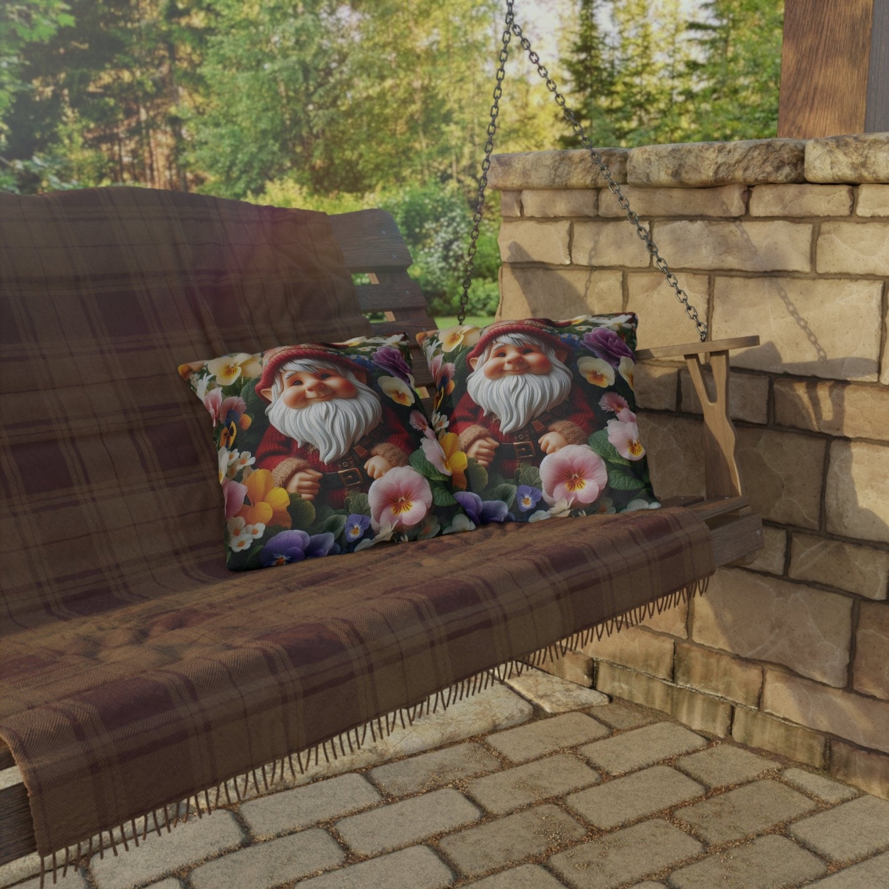 Gnome & Flowers Outdoor Pillow, Qty 1, (2) - Janlyn's Crafts