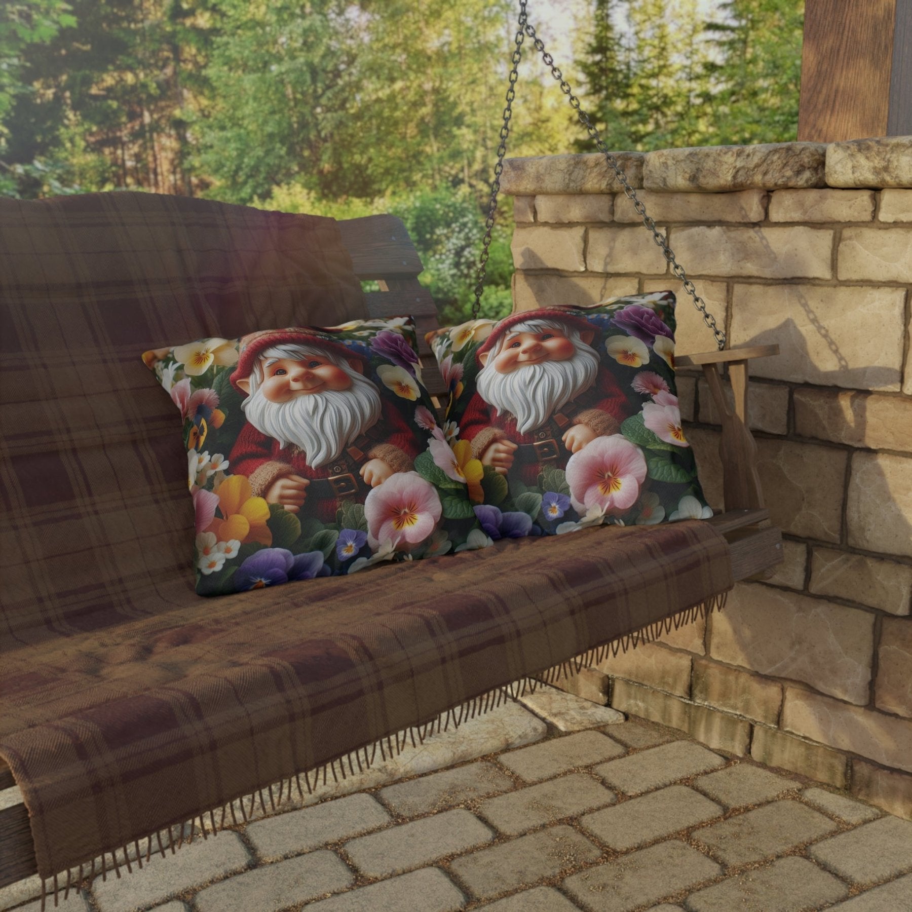 Gnome & Flowers Outdoor Pillow, Qty 1, (2) - Janlyn's Crafts