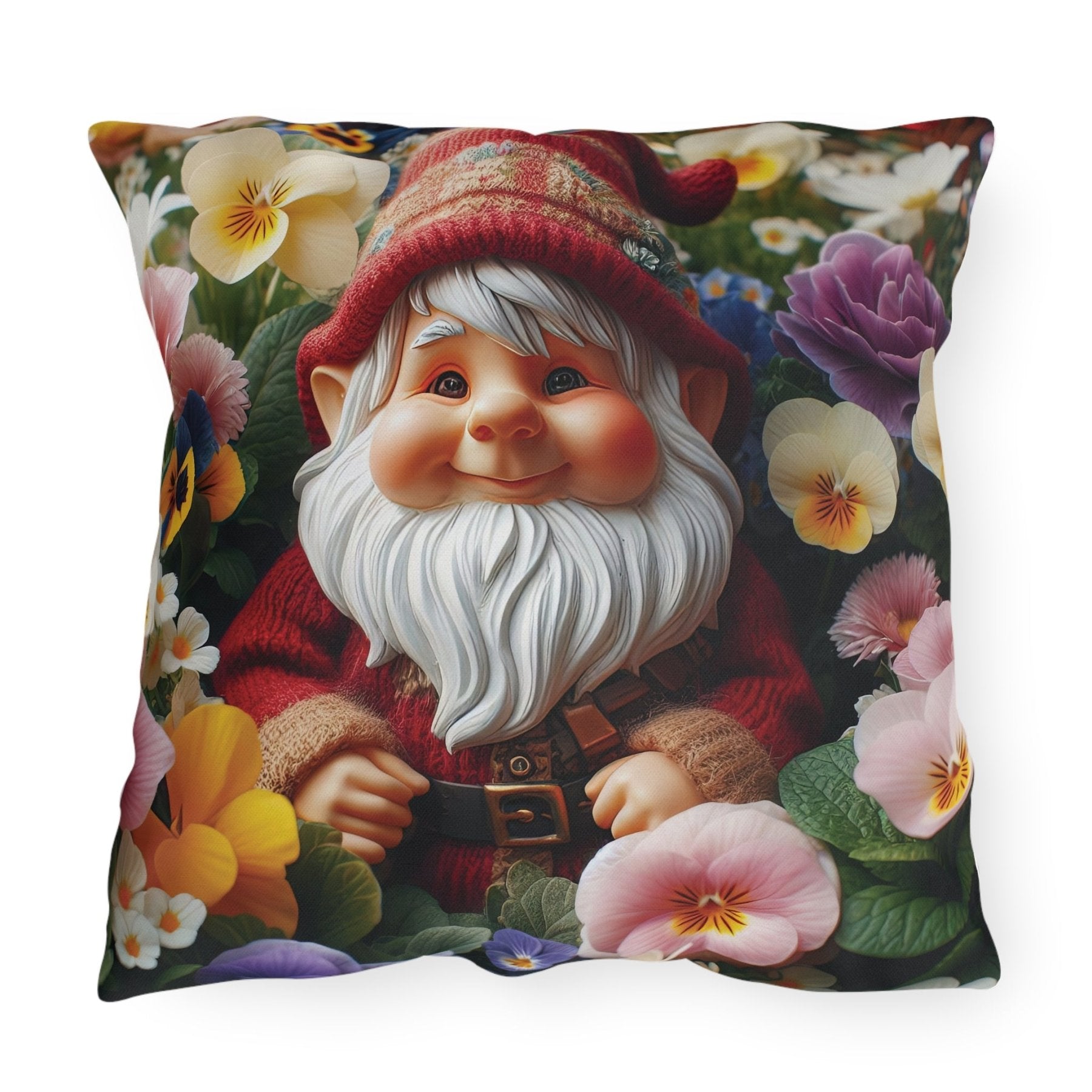 Gnome & Flowers Outdoor Pillow, Qty 1, (2) - Janlyn's Crafts