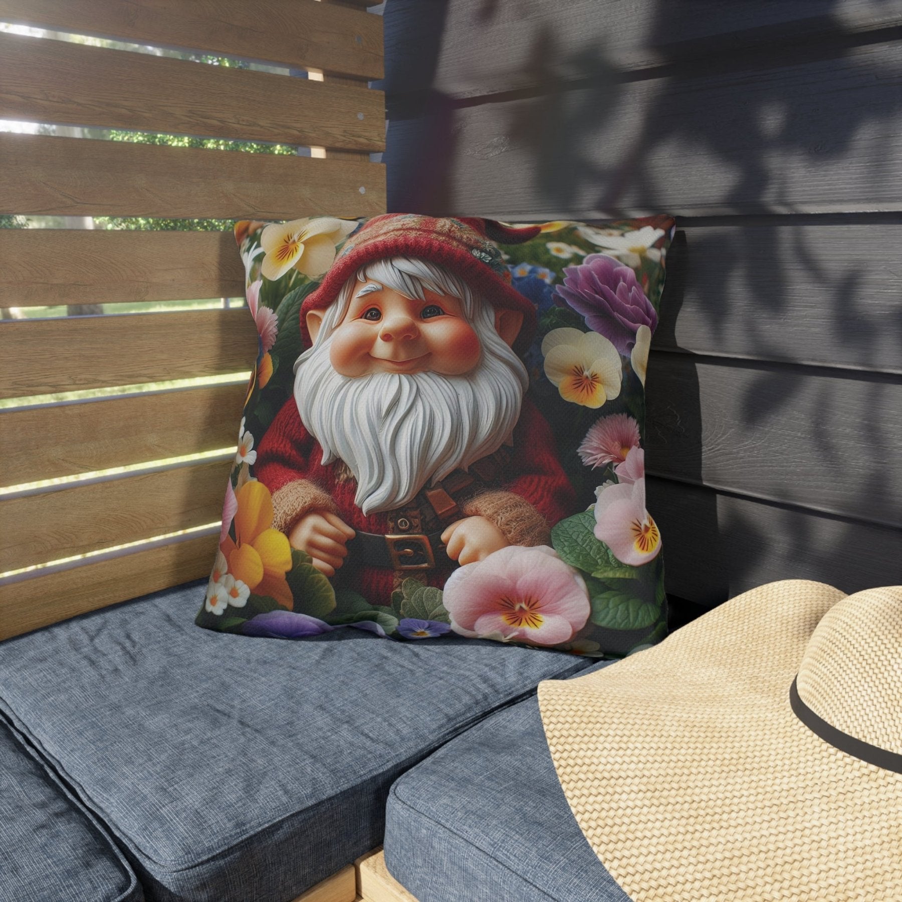 Gnome & Flowers Outdoor Pillow, Qty 1, (2) - Janlyn's Crafts