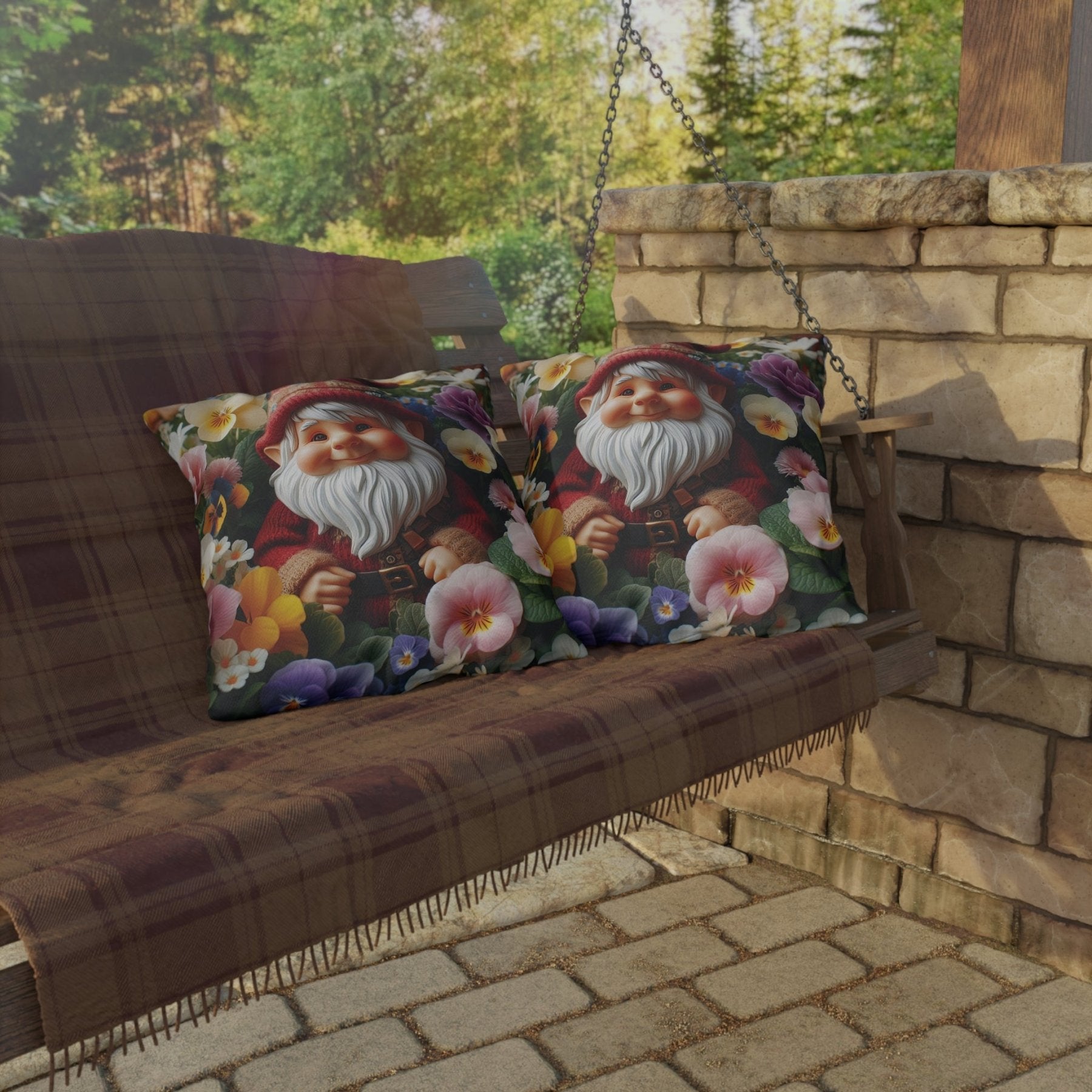 Gnome & Flowers Outdoor Pillow, Qty 1, (2) - Janlyn's Crafts