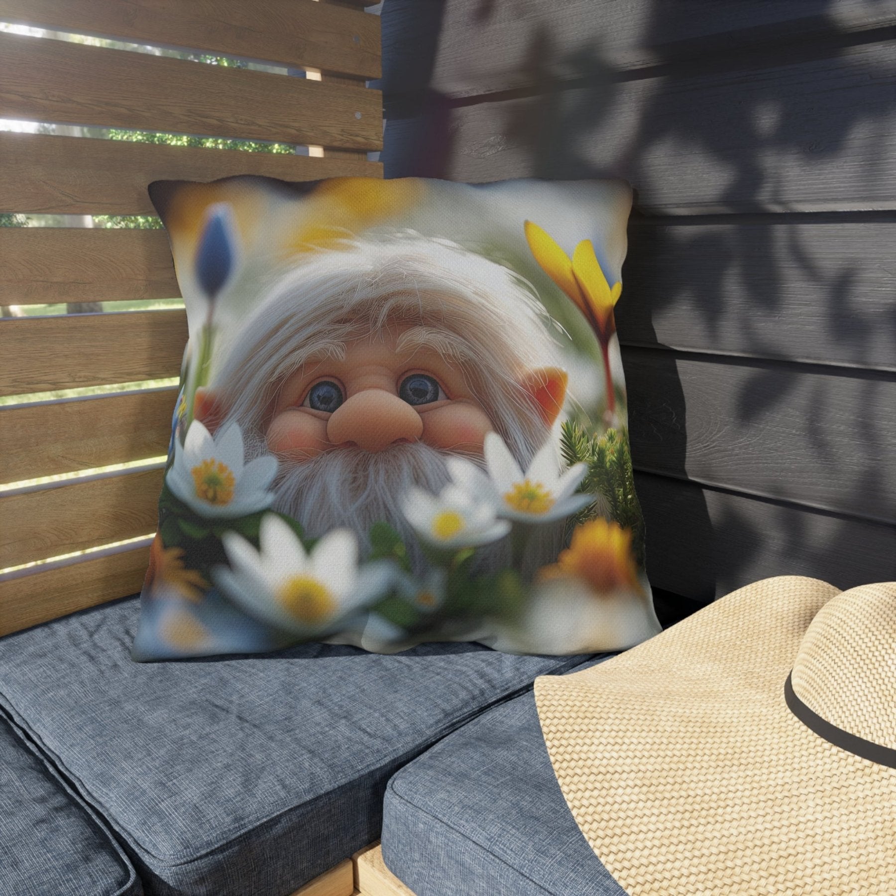 Gnome & Flowers Outdoor Pillow, Qty 1, (20) - Janlyn's Crafts