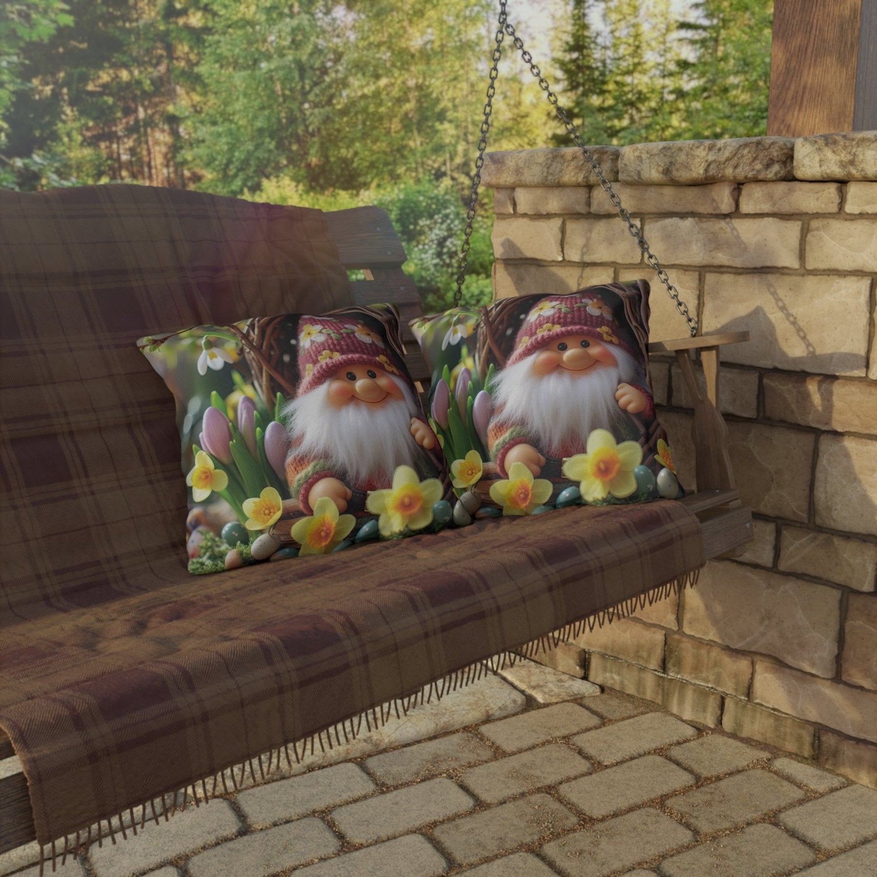 Gnome & Flowers Outdoor Pillow, Qty 1, (4) - Janlyn's Crafts