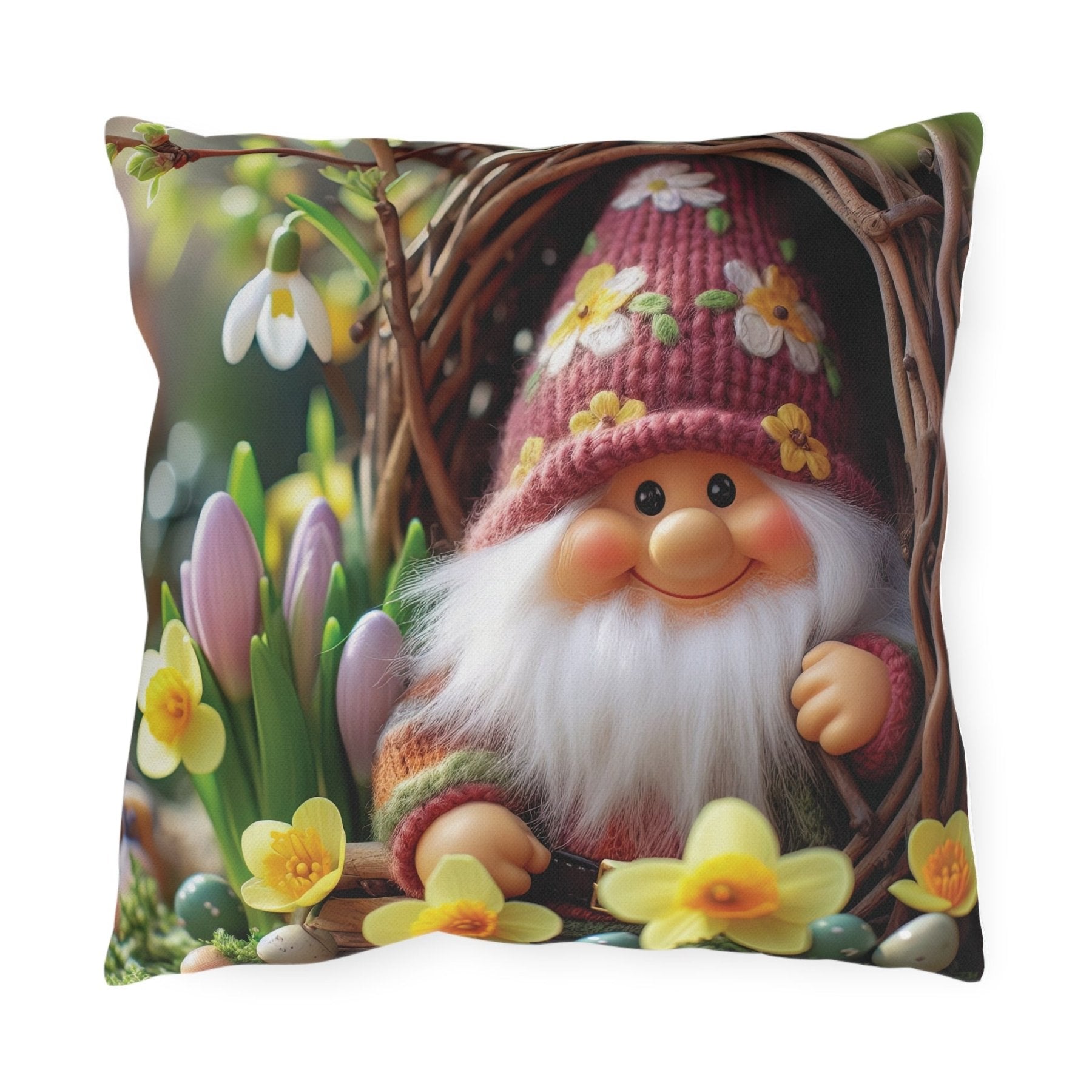 Gnome & Flowers Outdoor Pillow, Qty 1, (4) - Janlyn's Crafts