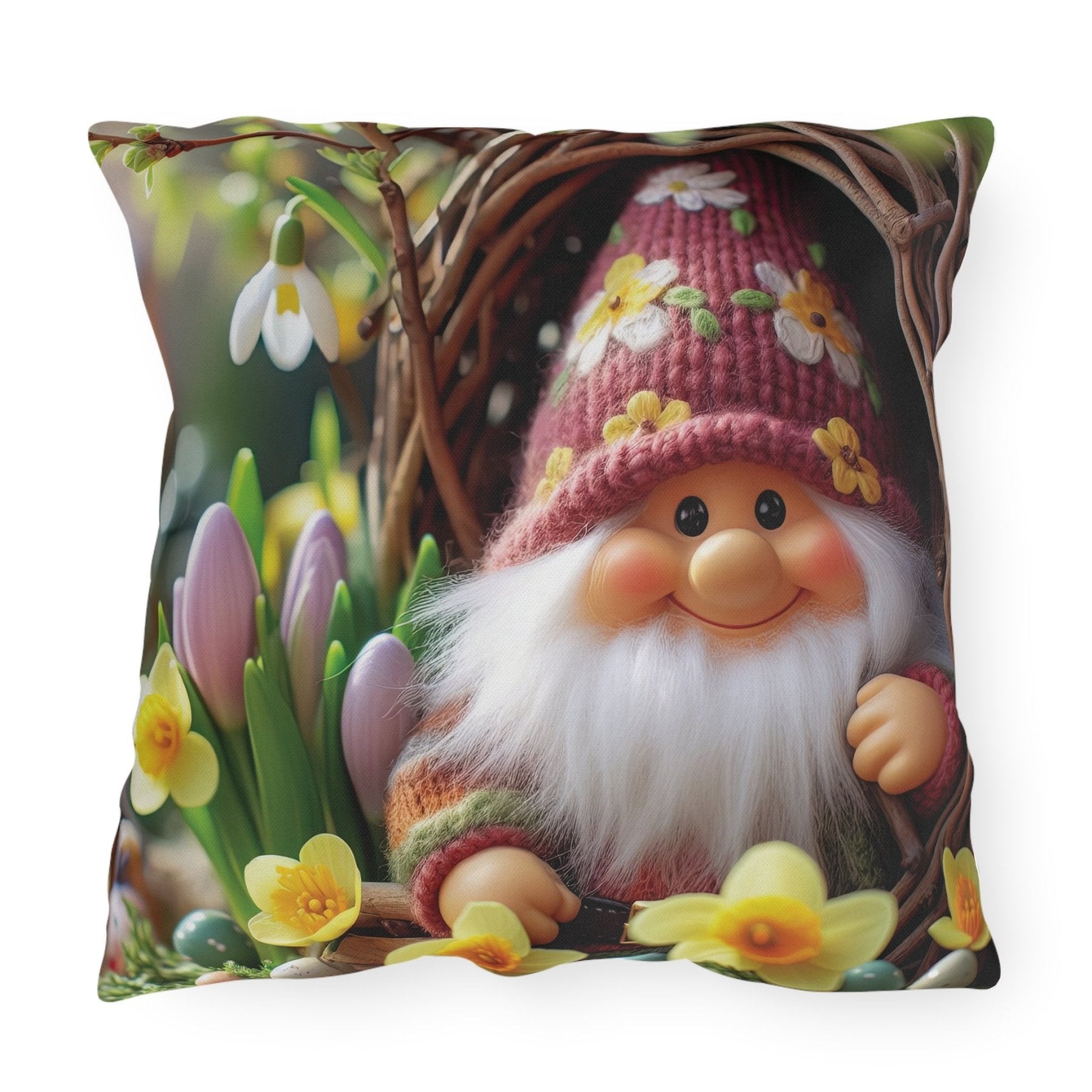 Gnome & Flowers Outdoor Pillow, Qty 1, (4) - Janlyn's Crafts