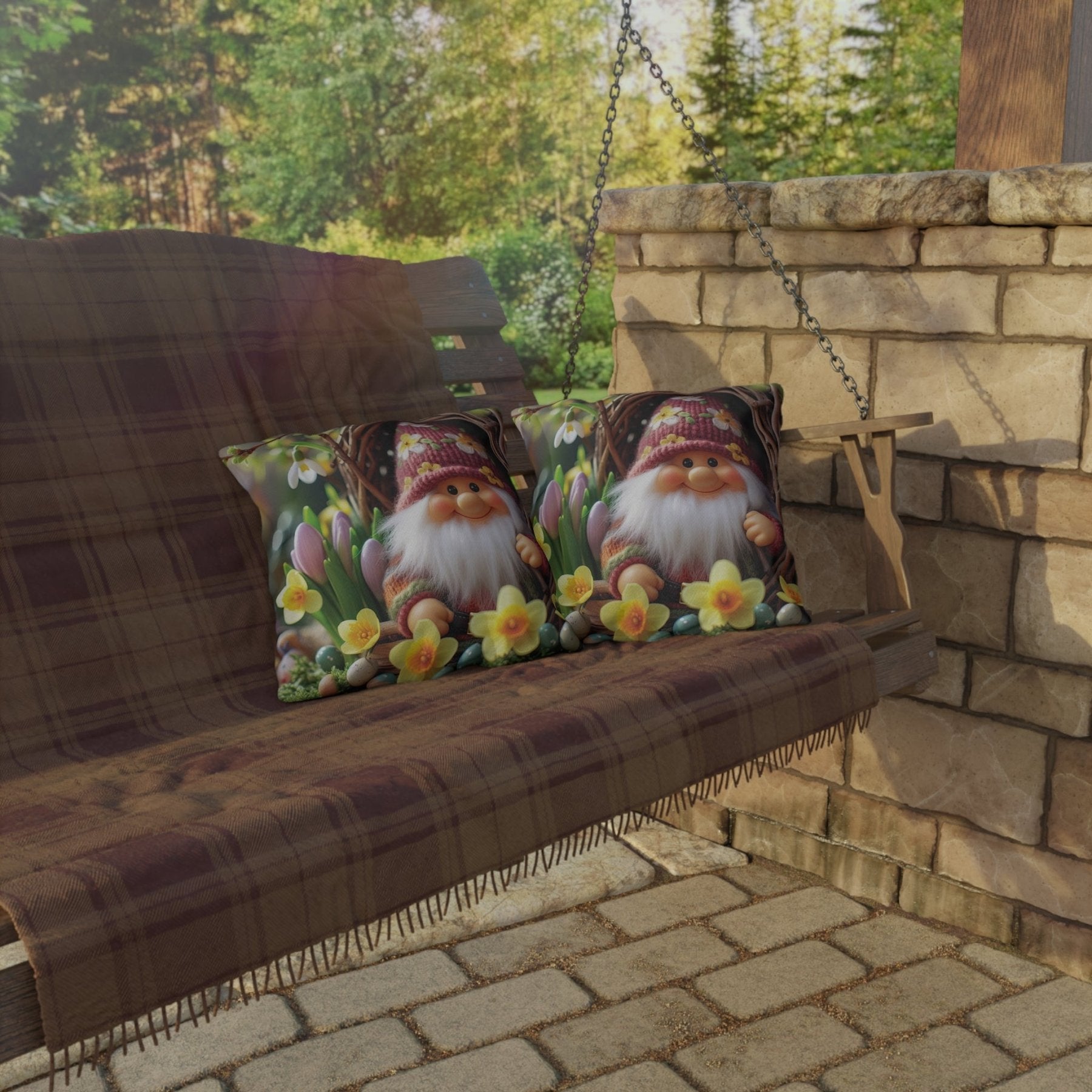 Gnome & Flowers Outdoor Pillow, Qty 1, (4) - Janlyn's Crafts