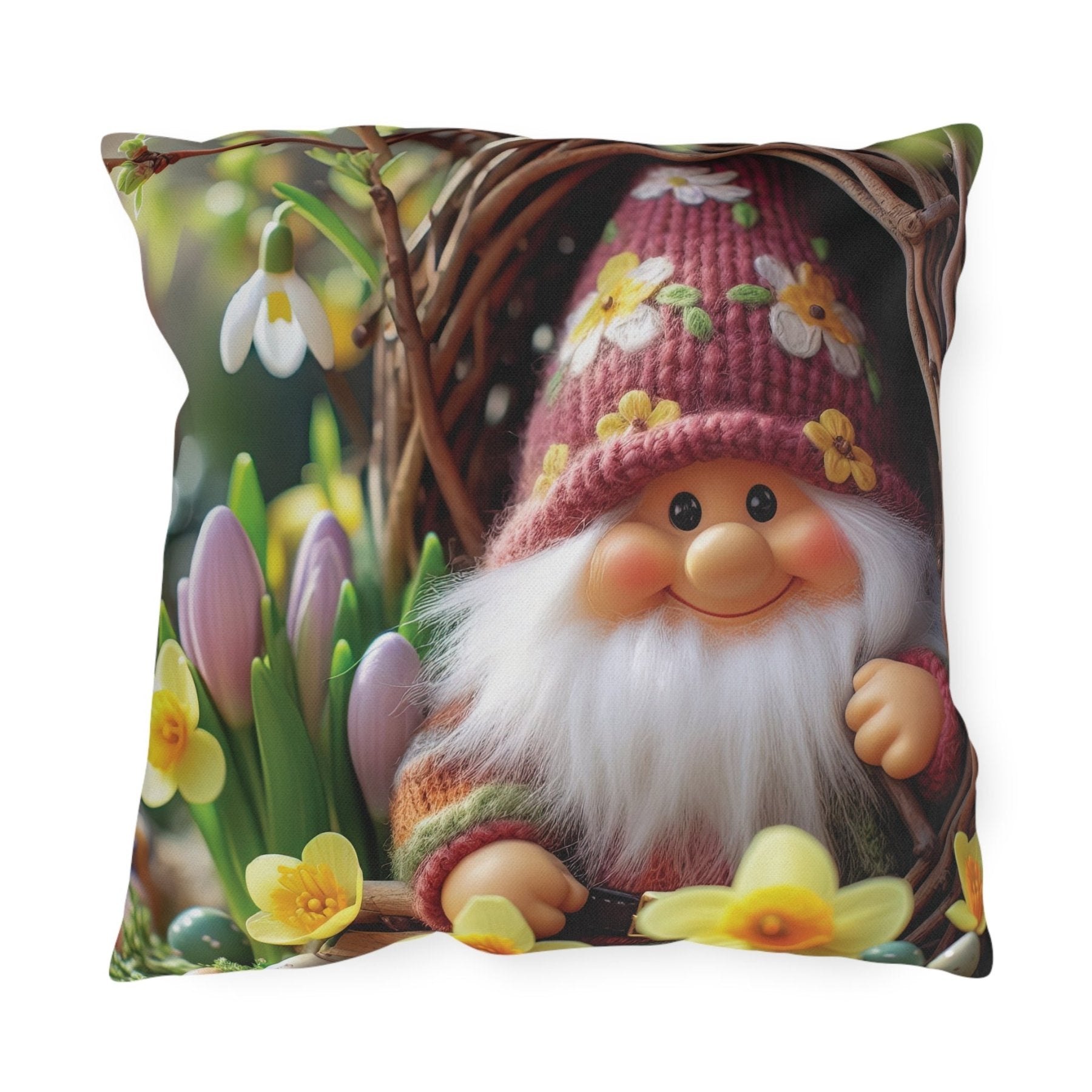 Gnome & Flowers Outdoor Pillow, Qty 1, (4) - Janlyn's Crafts