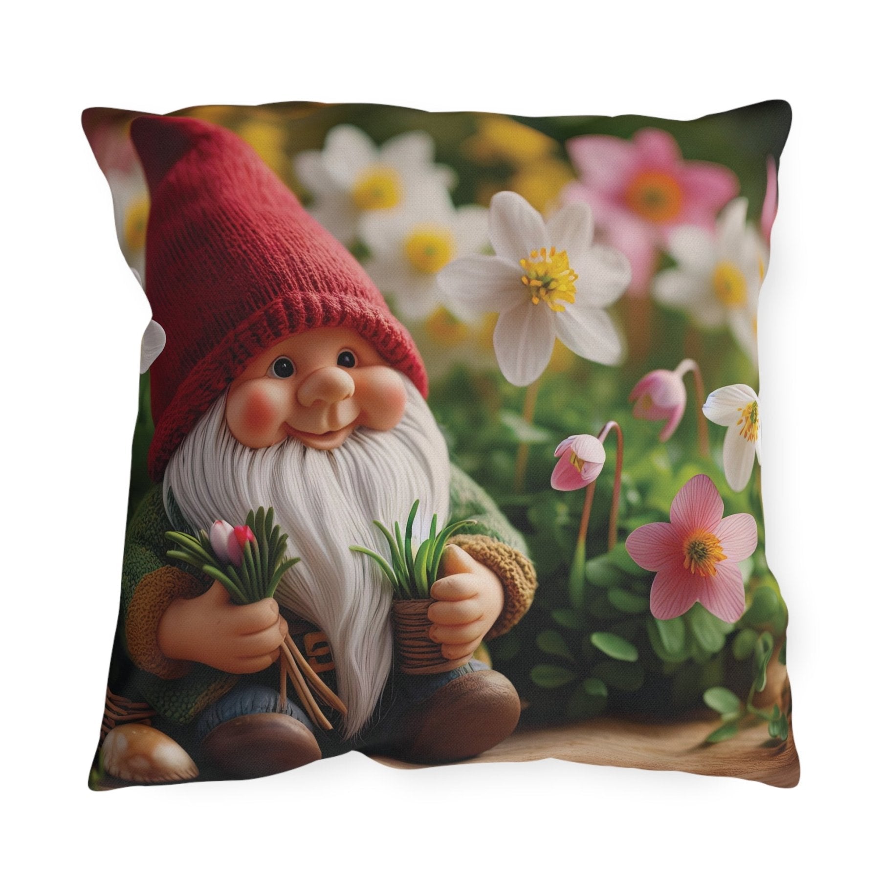 Gnome & Flowers Outdoor Pillow, Qty 1, (5) - Janlyn's Crafts