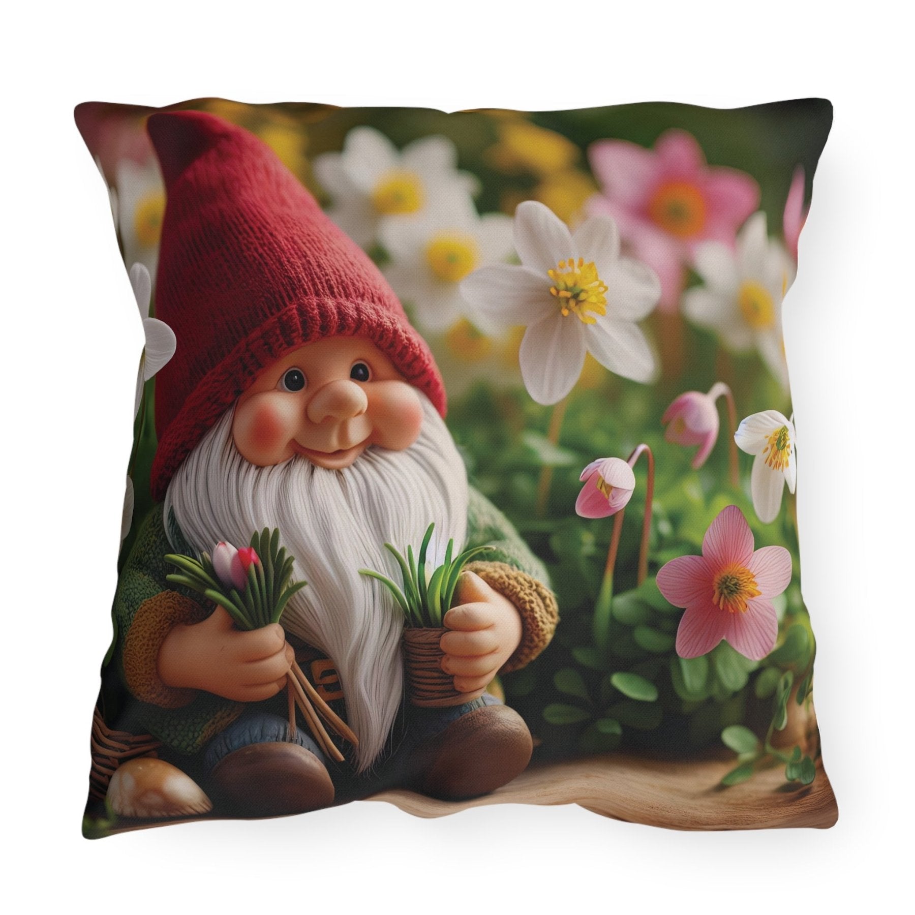 Gnome & Flowers Outdoor Pillow, Qty 1, (5) - Janlyn's Crafts