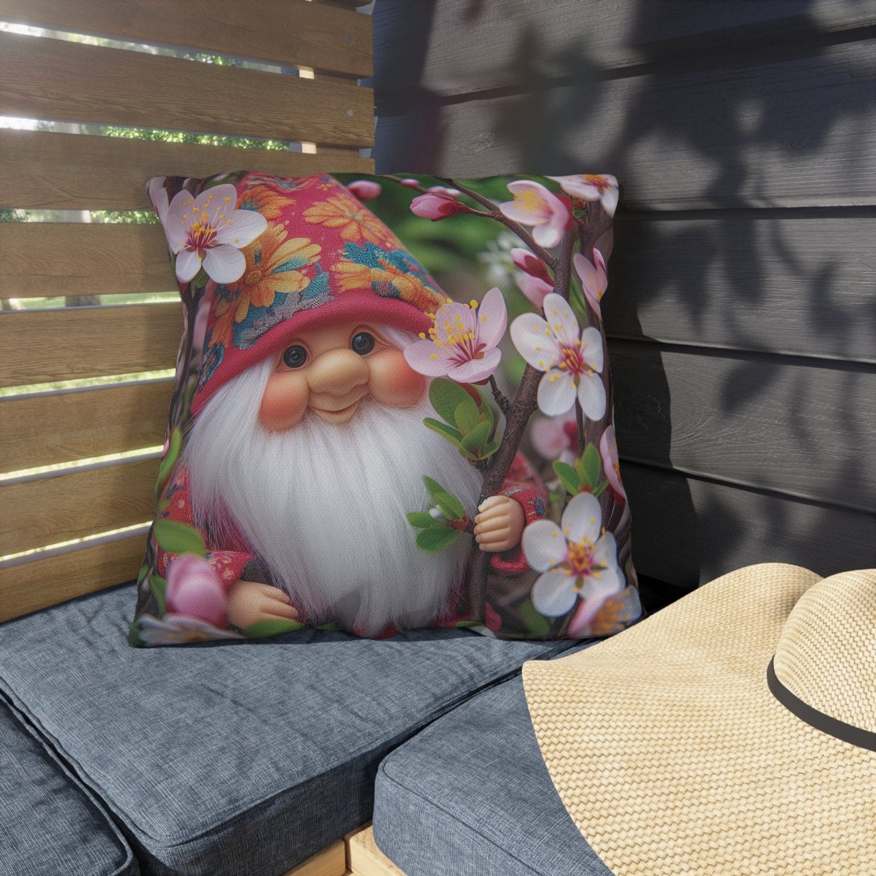 Gnome & Flowers Outdoor Pillow, Qty 1, (6) - Janlyn's Crafts