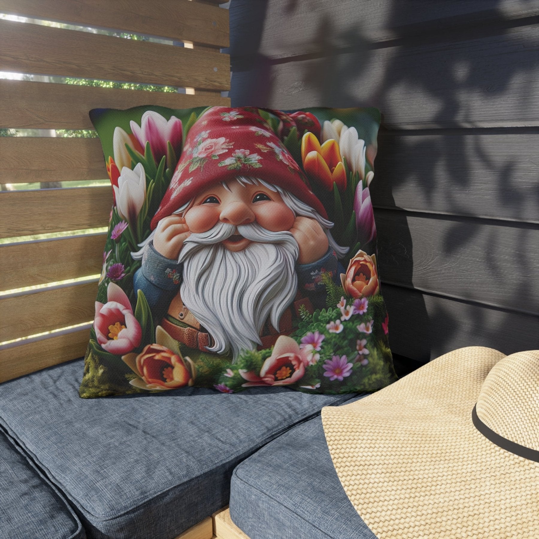 Gnome & Flowers Outdoor Pillow, Qty 1, (7) - Janlyn's Crafts