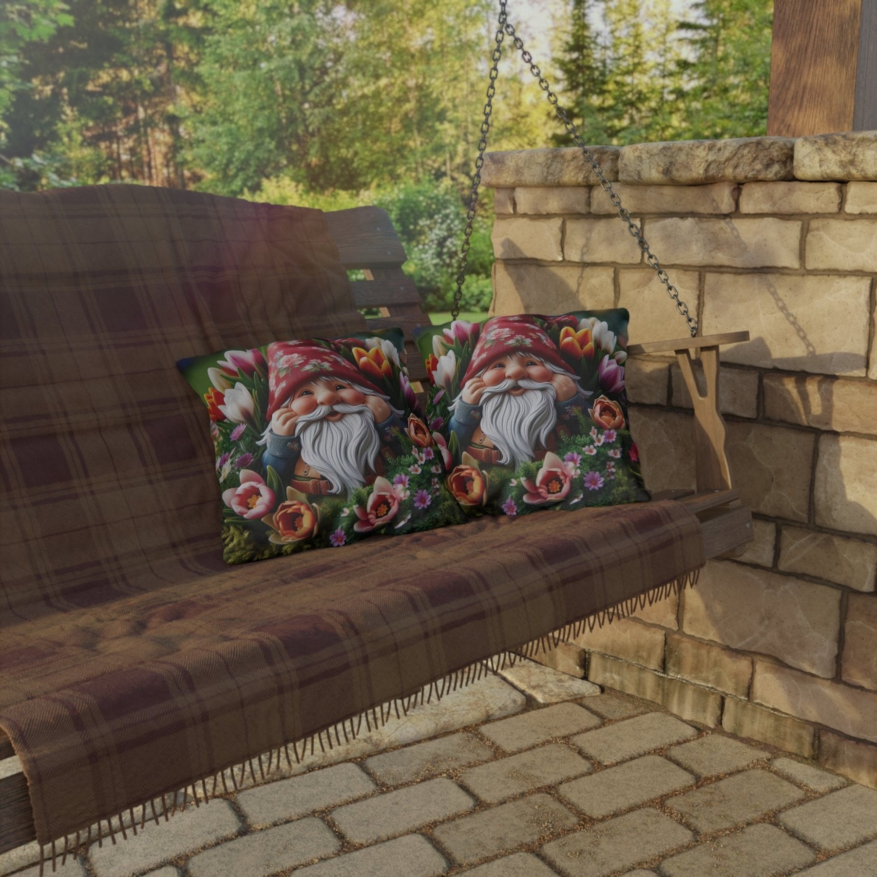 Gnome & Flowers Outdoor Pillow, Qty 1, (7) - Janlyn's Crafts