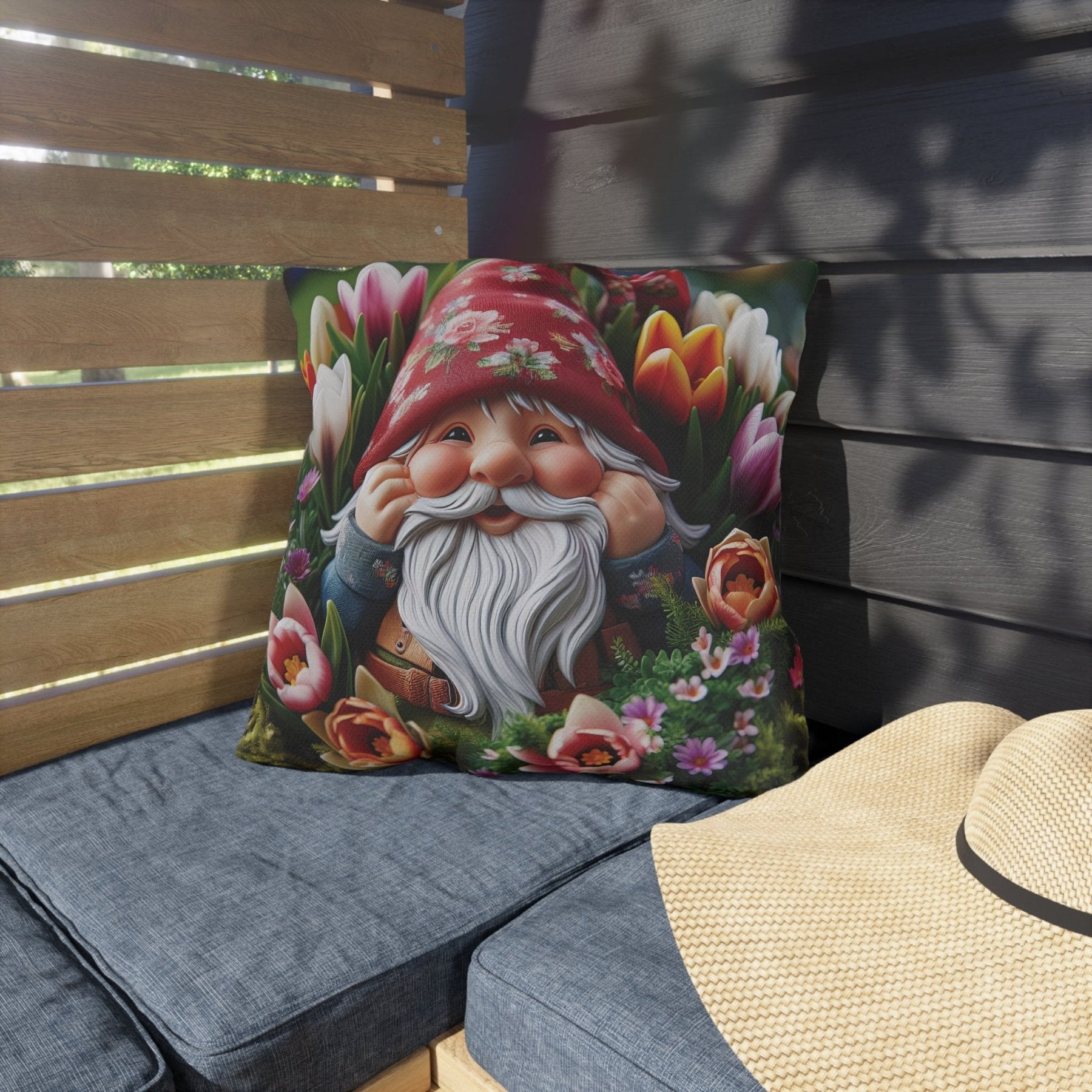 Gnome & Flowers Outdoor Pillow, Qty 1, (7) - Janlyn's Crafts