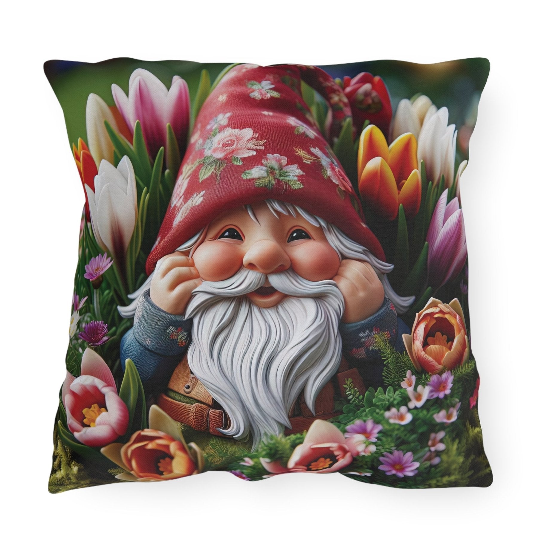 Gnome & Flowers Outdoor Pillow, Qty 1, (7) - Janlyn's Crafts