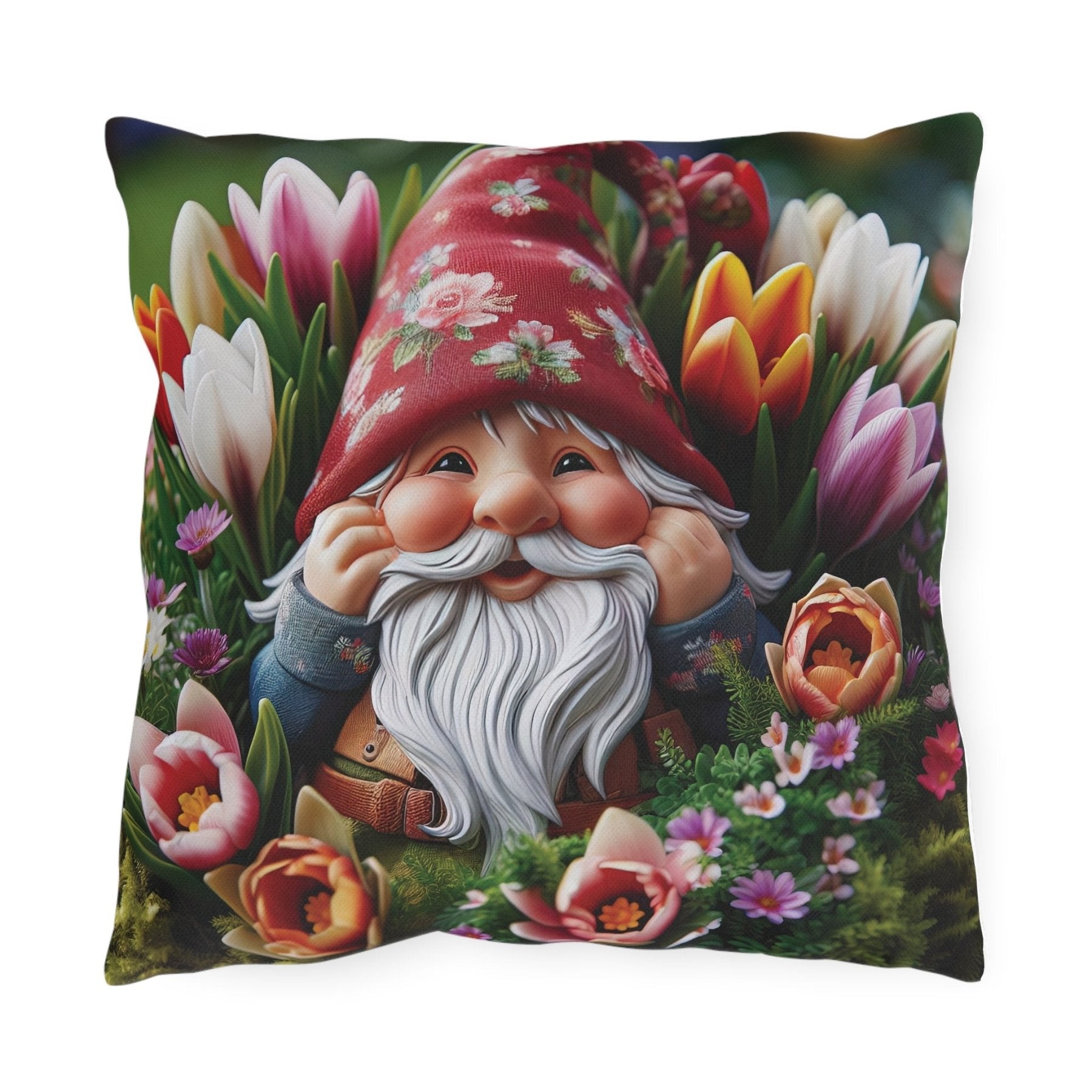 Gnome & Flowers Outdoor Pillow, Qty 1, (7) - Janlyn's Crafts