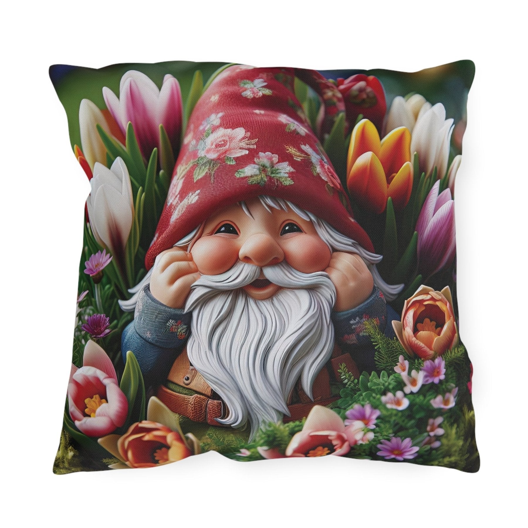 Gnome & Flowers Outdoor Pillow, Qty 1, (7) - Janlyn's Crafts