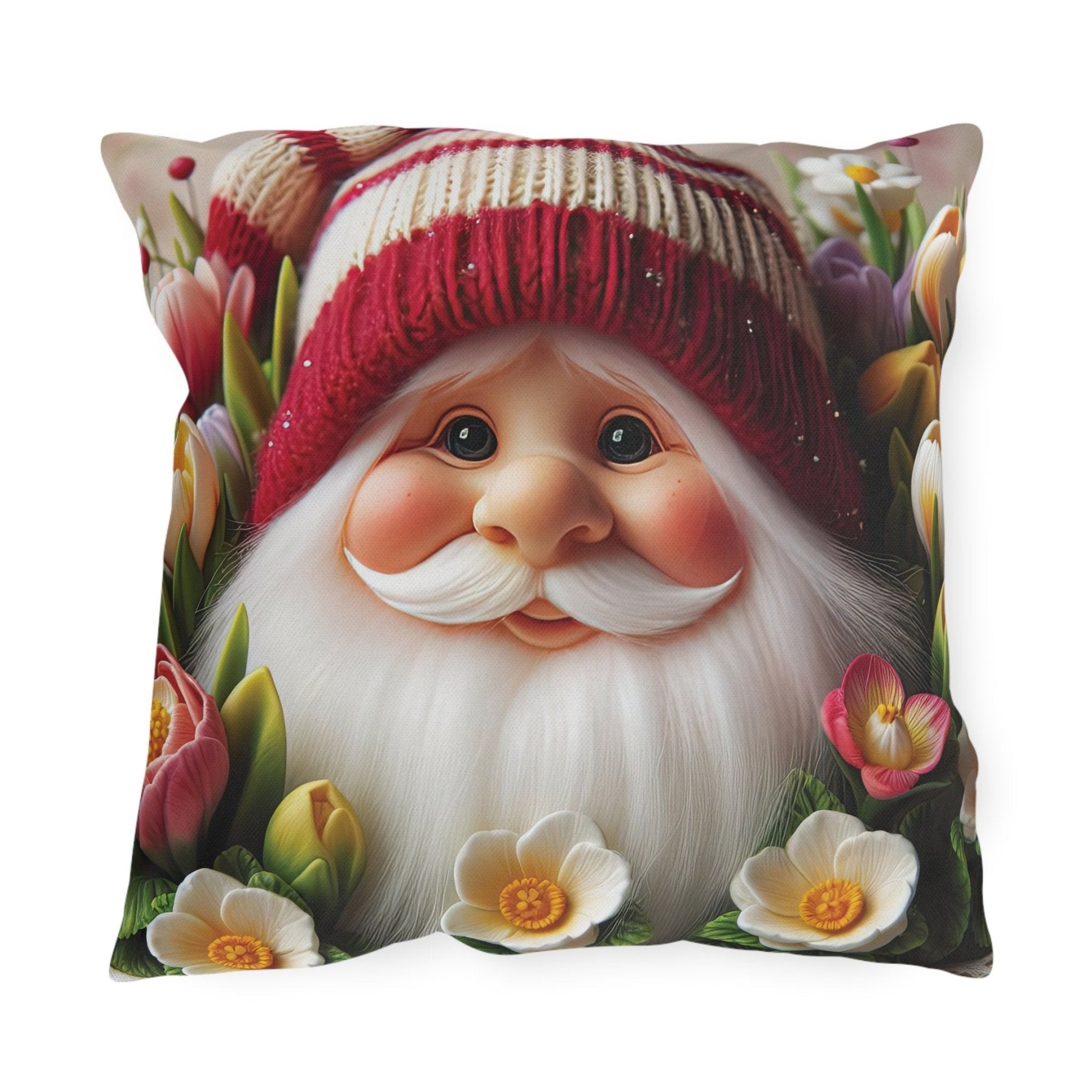 Gnome & Flowers Outdoor Pillow, Qty 1, (8) - Janlyn's Crafts