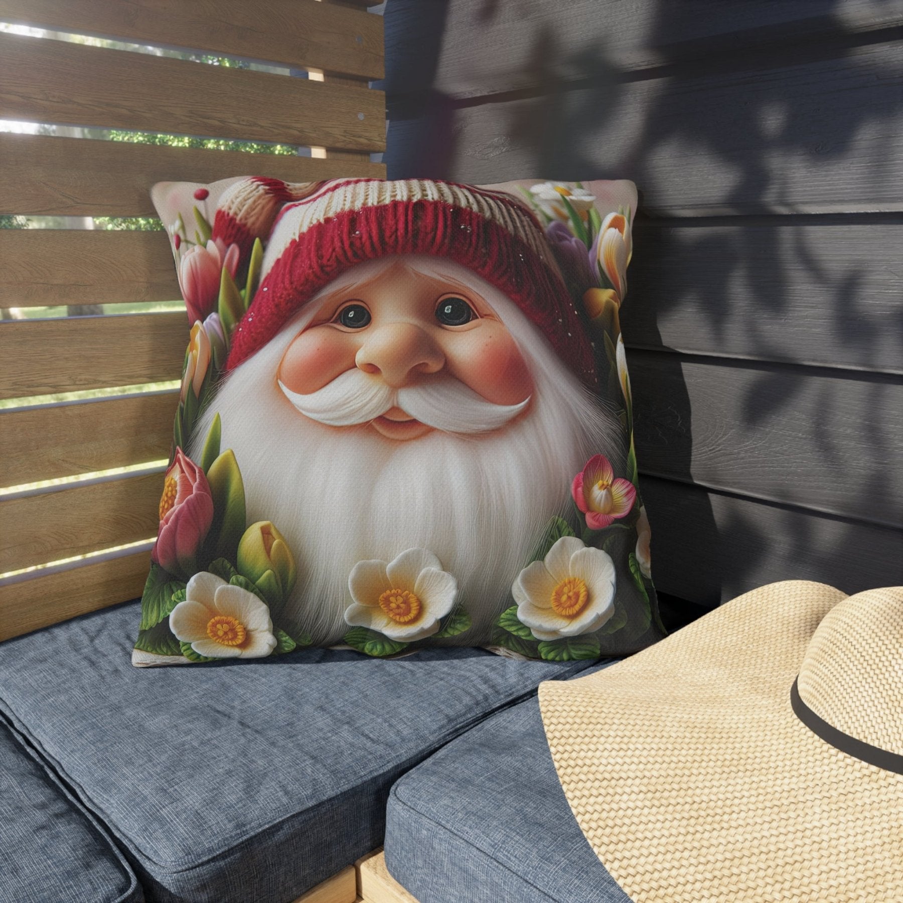 Gnome & Flowers Outdoor Pillow, Qty 1, (8) - Janlyn's Crafts